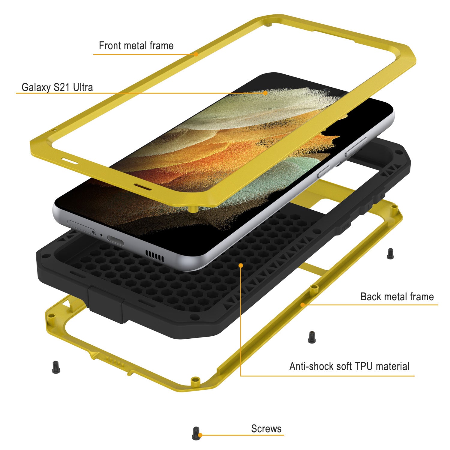 Galaxy S21 Ultra Metal Case, Heavy Duty Military Grade Rugged Armor Cover [Neon]