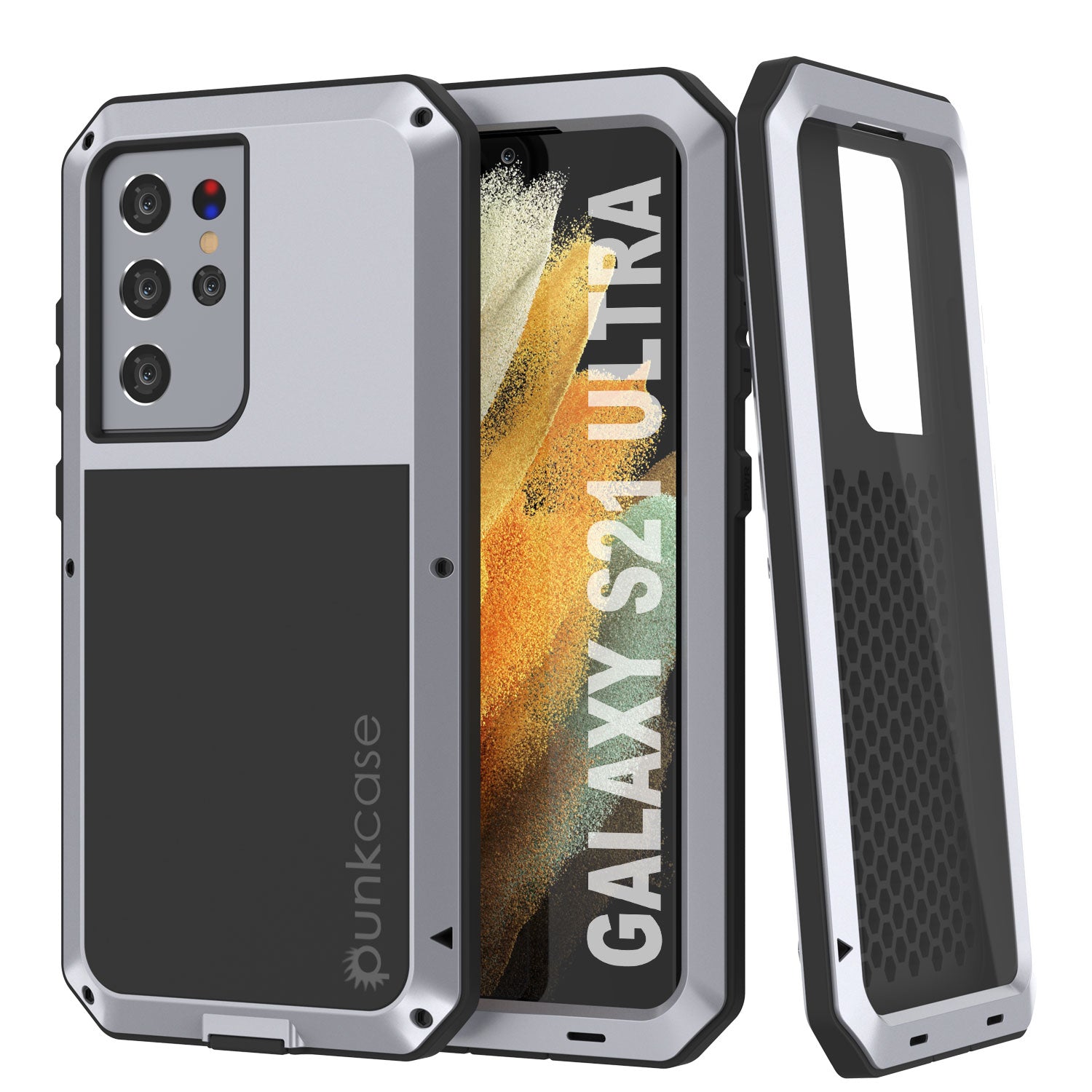 Galaxy S21 Ultra Metal Case, Heavy Duty Military Grade Rugged Armor Cover [White]
