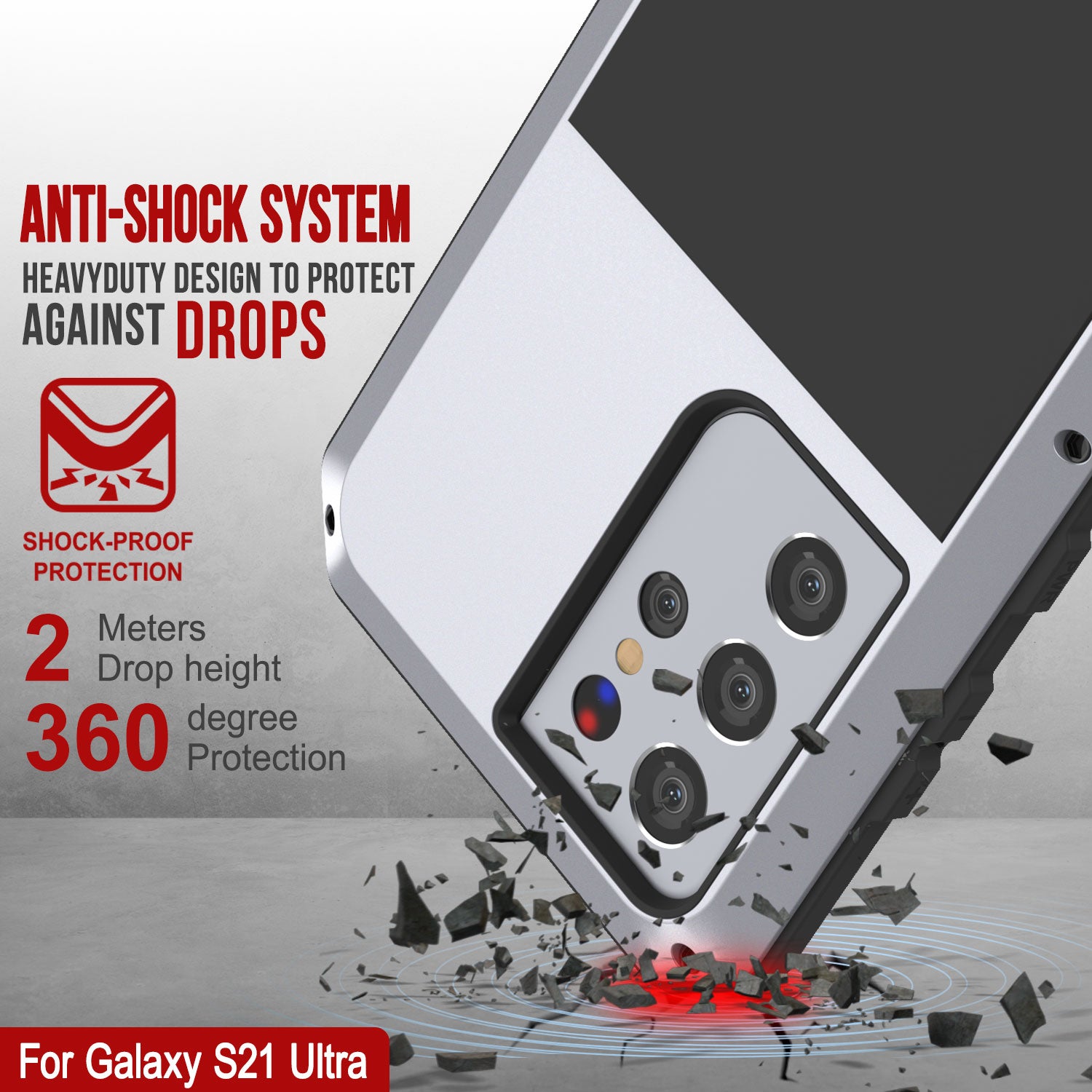 Galaxy S21 Ultra Metal Case, Heavy Duty Military Grade Rugged Armor Cover [White]