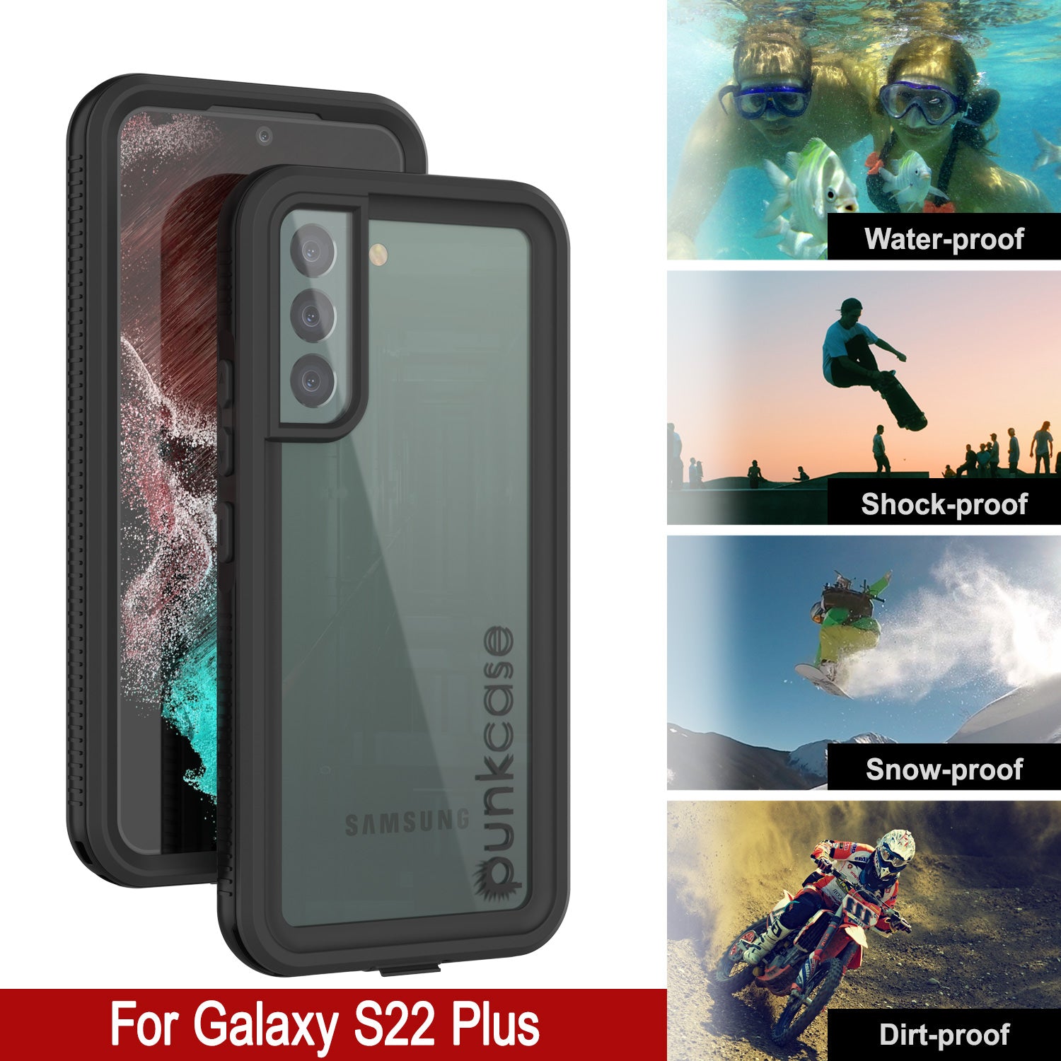 Galaxy S22+ Plus Waterproof Case PunkCase Ultimato Clear Thin 6.6ft Underwater IP68 Shock/Snow Proof [Clear]