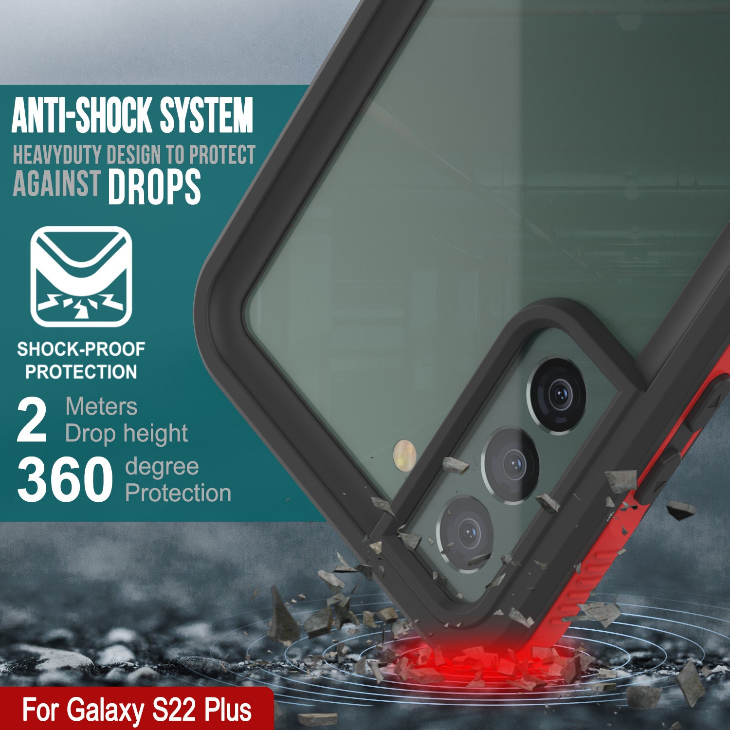 Galaxy S22+ Plus Waterproof Case PunkCase Ultimato Red Thin 6.6ft Underwater IP68 Shock/Snow Proof [Red]