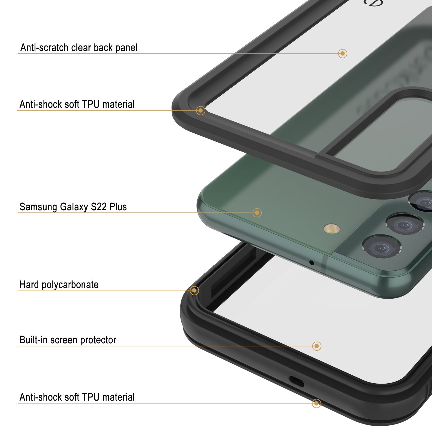 Galaxy S22+ Plus Waterproof Case PunkCase Ultimato Clear Thin 6.6ft Underwater IP68 Shock/Snow Proof [Clear]