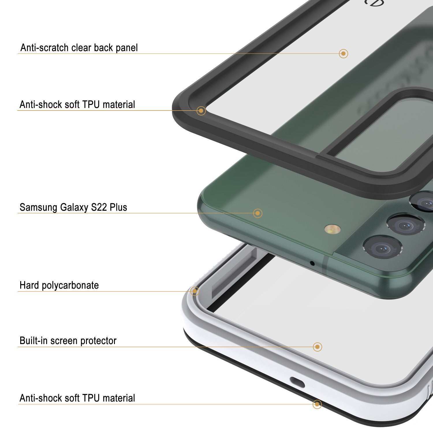 Galaxy S22+ Plus Waterproof Case, Punkcase Ultimato White Thin 6.6ft Underwater IP68 Shock/Snow Proof [White]