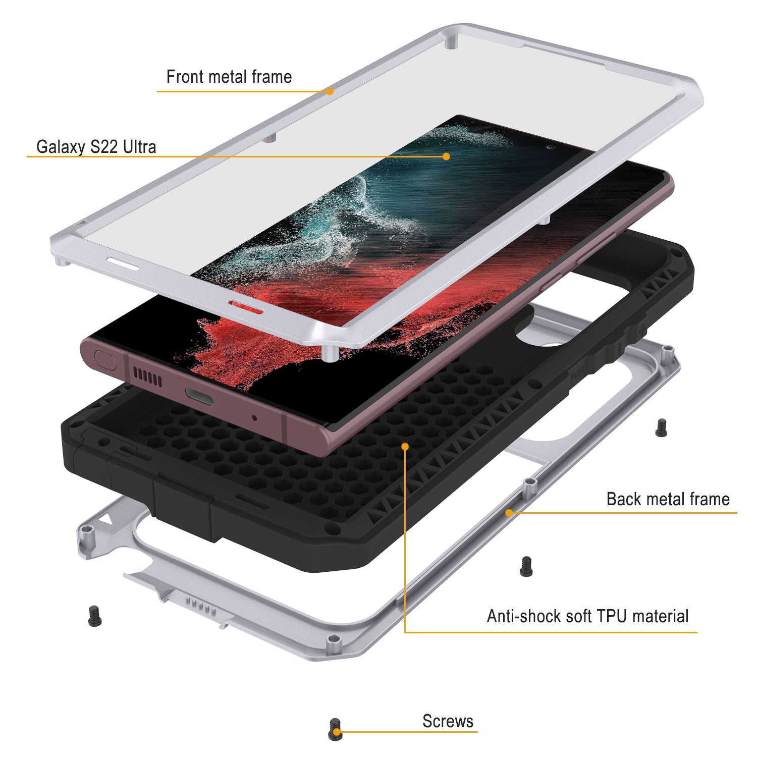 Galaxy S22 Ultra Metal Case, Heavy Duty Military Grade Rugged Armor Cover [White]
