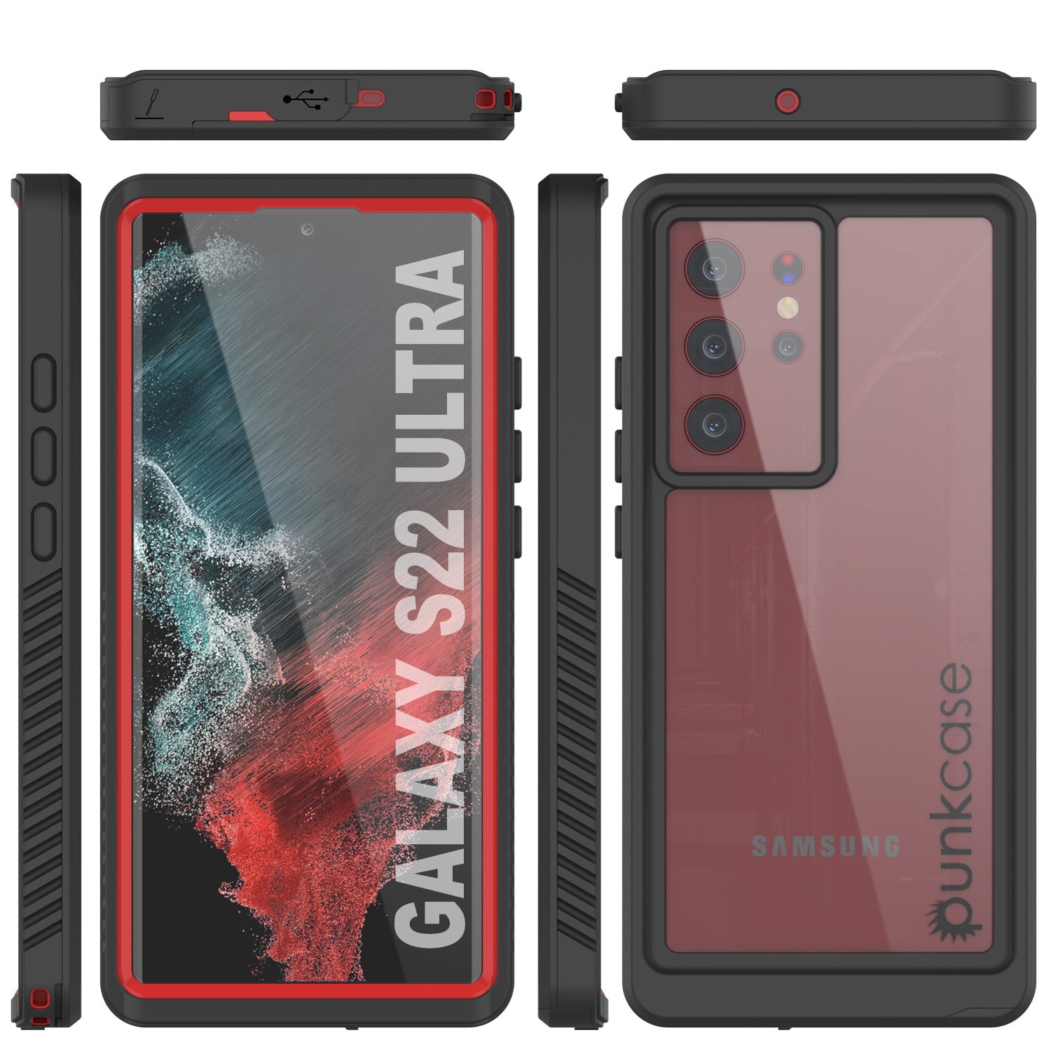 Galaxy S22 Ultra Water/ Shock/ Snowproof [Extreme Series] Slim Screen Protector Case [Red]