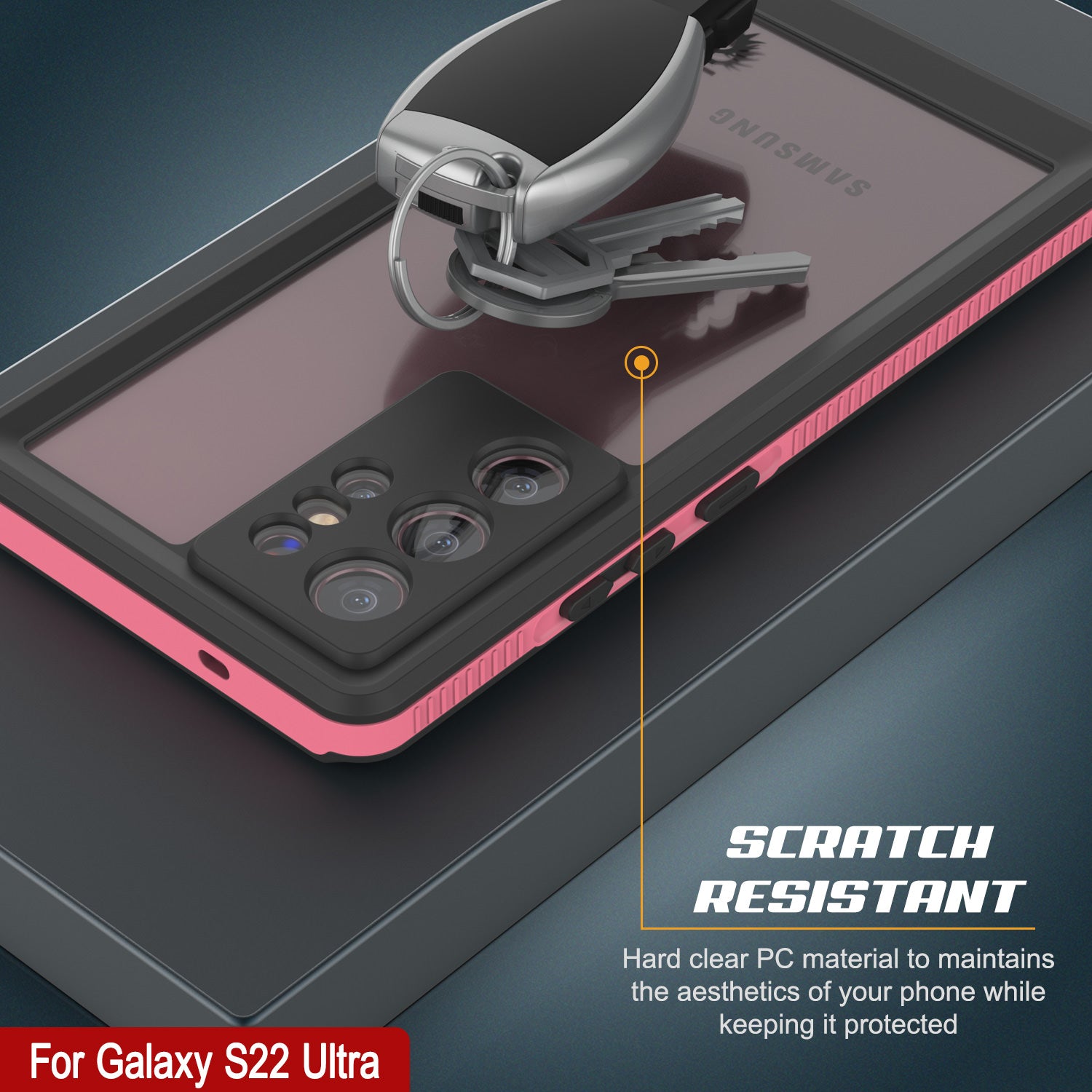Galaxy S22 Ultra Waterproof Case PunkCase Ultimato Pink Thin 6.6ft Underwater IP68 Shock/Snow Proof [Pink]