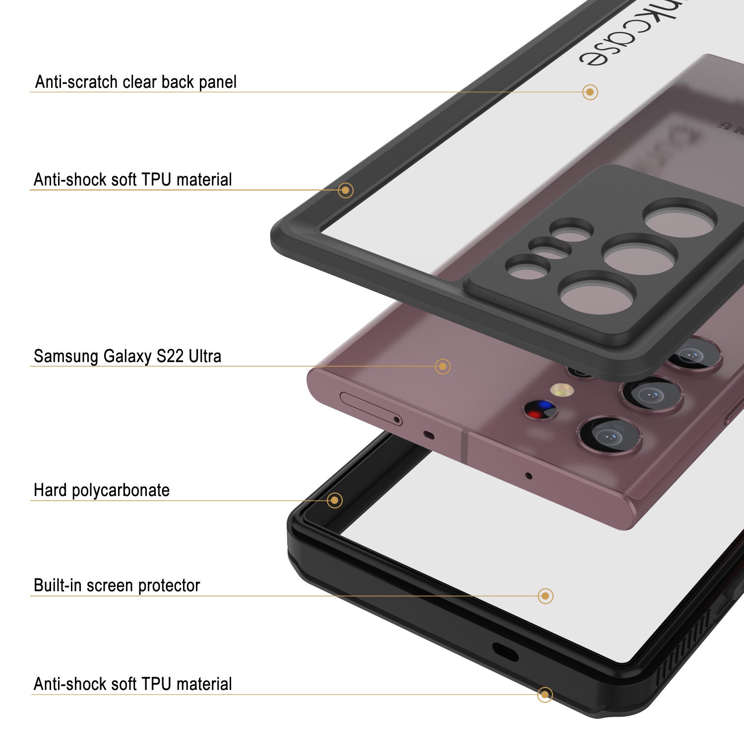 Galaxy S22 Ultra Waterproof Case PunkCase Ultimato Clear Thin 6.6ft Underwater IP68 Shock/Snow Proof [Clear]
