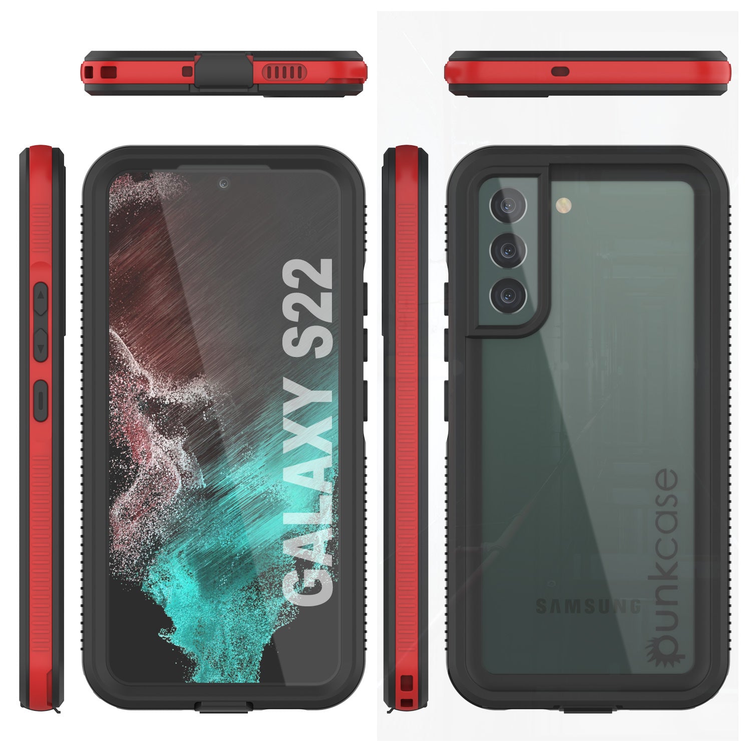 Galaxy S22 Waterproof Case PunkCase Ultimato Red Thin 6.6ft Underwater IP68 Shock/Snow Proof [Red]