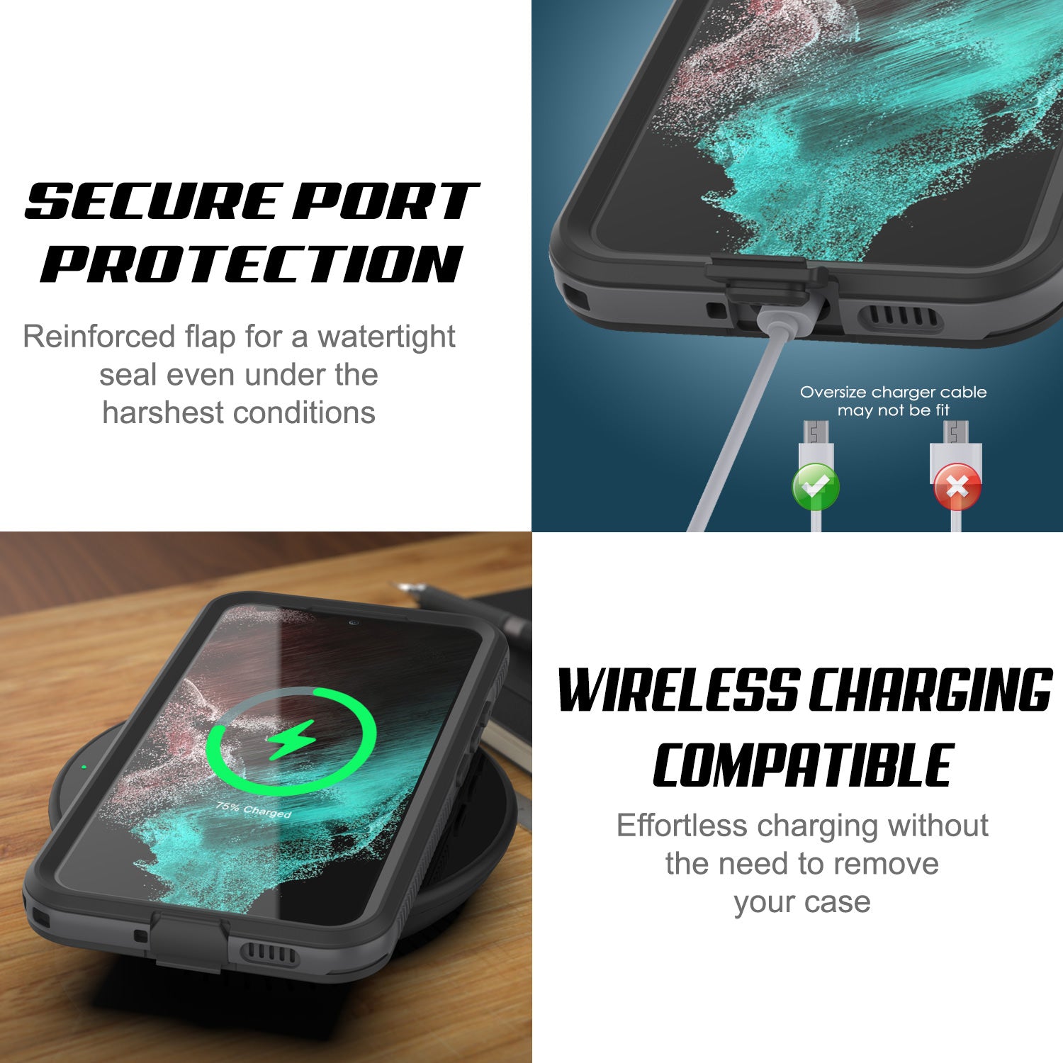 Galaxy S22 Waterproof Case PunkCase Ultimato Red Thin 6.6ft Underwater IP68 Shock/Snow Proof [Red]