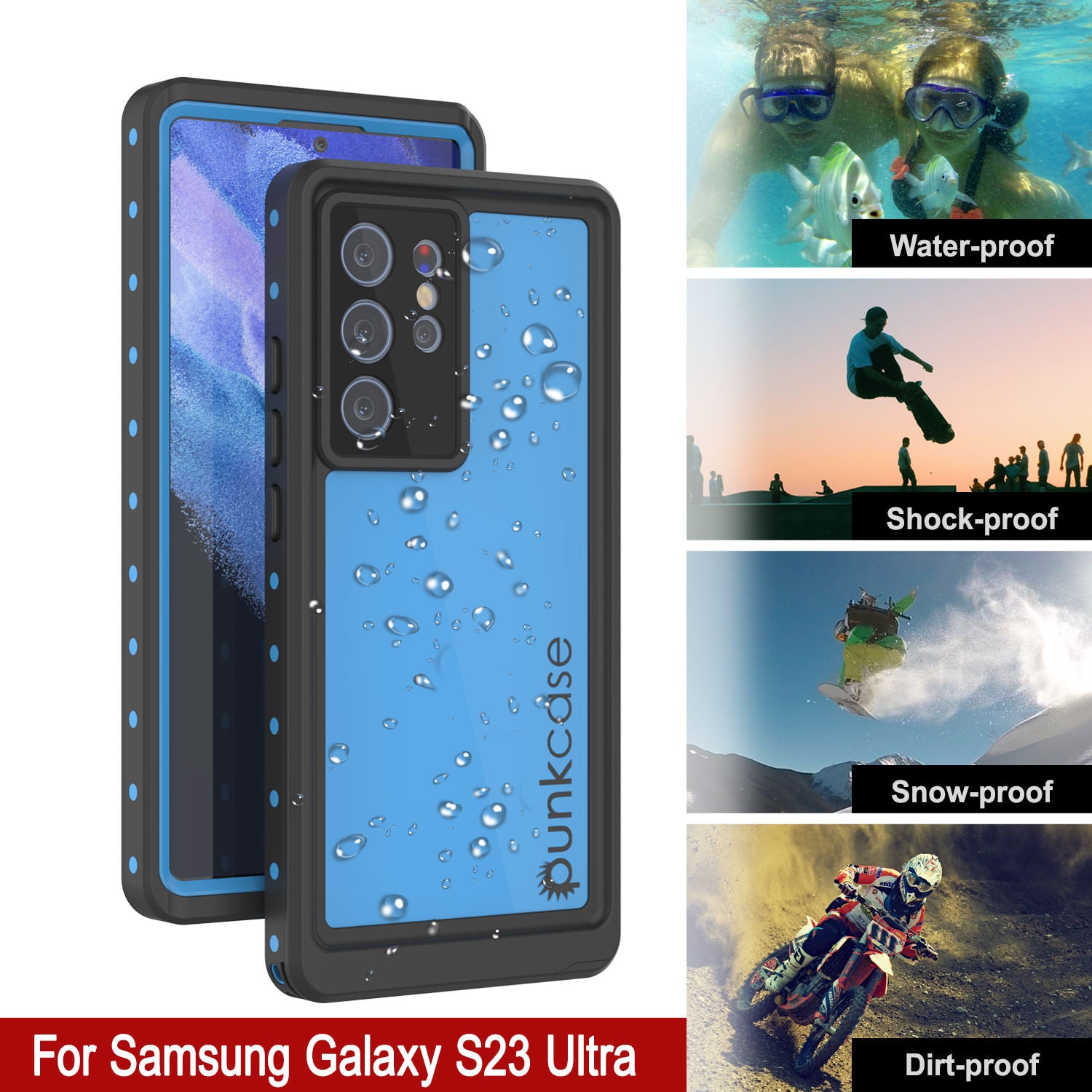 Galaxy S23 Ultra Waterproof Case PunkCase StudStar Light Blue Thin 6.6ft Underwater IP68 ShockProof