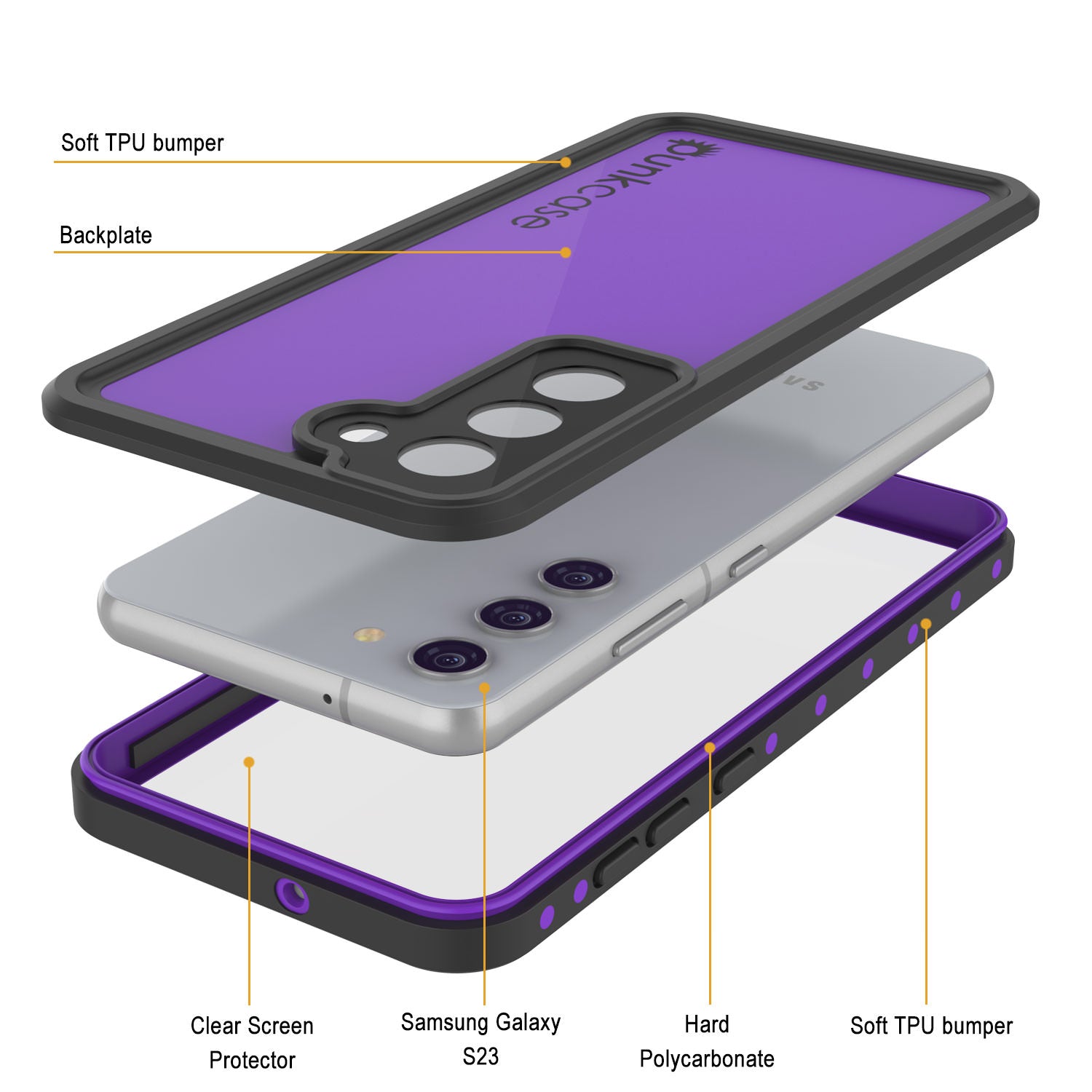 Galaxy S23 Waterproof Case PunkCase StudStar Purple Thin 6.6ft Underwater IP68 Shock/Snow Proof