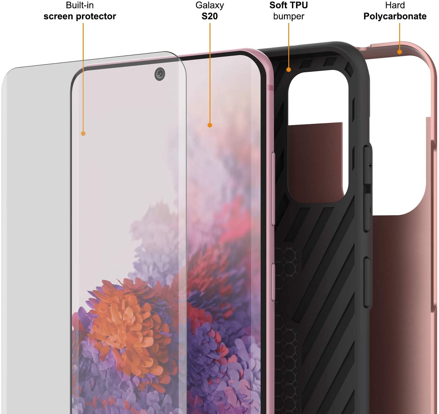 Galaxy S20 Case, PUNKcase [SLOT Series] [Slim Fit] Dual-Layer Armor Cover w/Integrated Anti-Shock System, Credit Card Slot [Rose Gold]