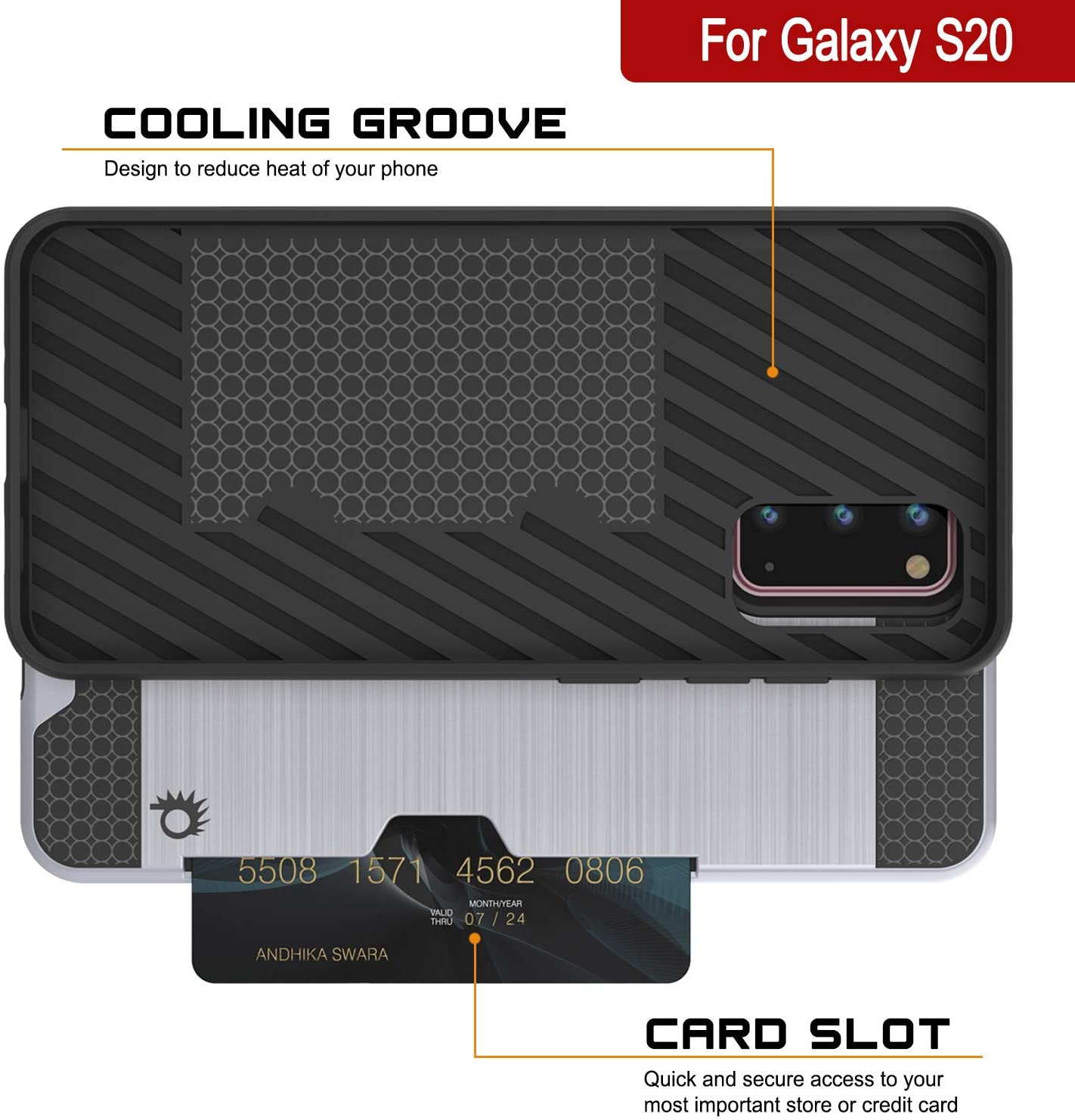 Galaxy S20 Case, PUNKcase [SLOT Series] [Slim Fit] Dual-Layer Armor Cover w/Integrated Anti-Shock System, Credit Card Slot [White]