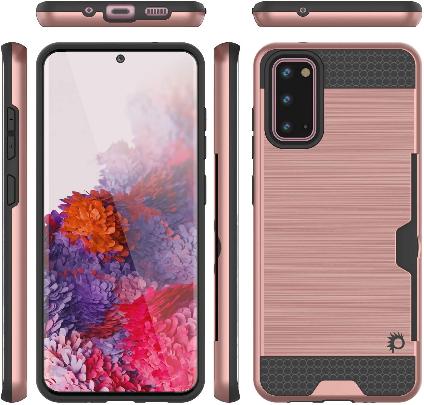 Galaxy S20 Case, PUNKcase [SLOT Series] [Slim Fit] Dual-Layer Armor Cover w/Integrated Anti-Shock System, Credit Card Slot [Rose Gold]