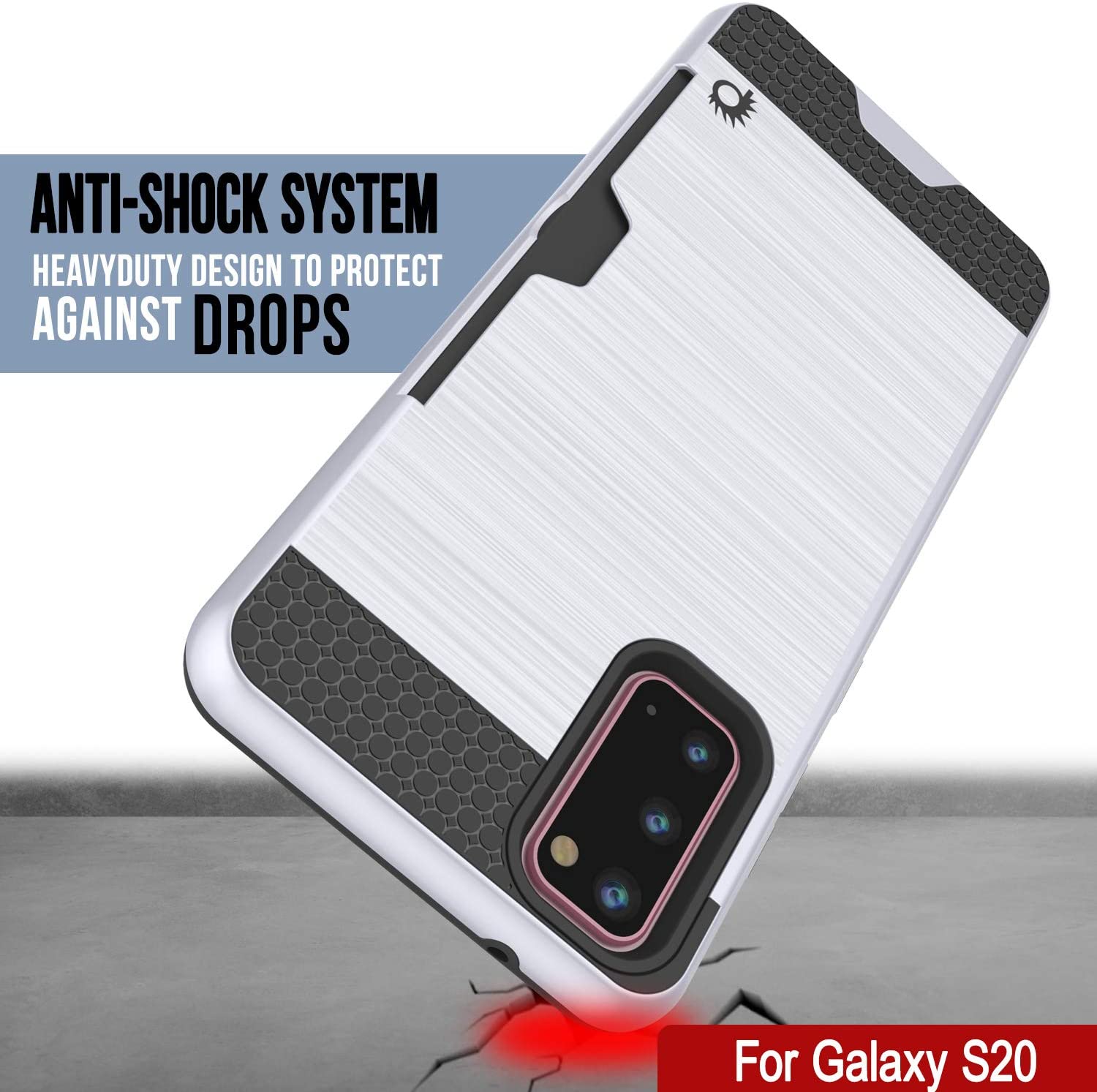 Galaxy S20 Case, PUNKcase [SLOT Series] [Slim Fit] Dual-Layer Armor Cover w/Integrated Anti-Shock System, Credit Card Slot [White]