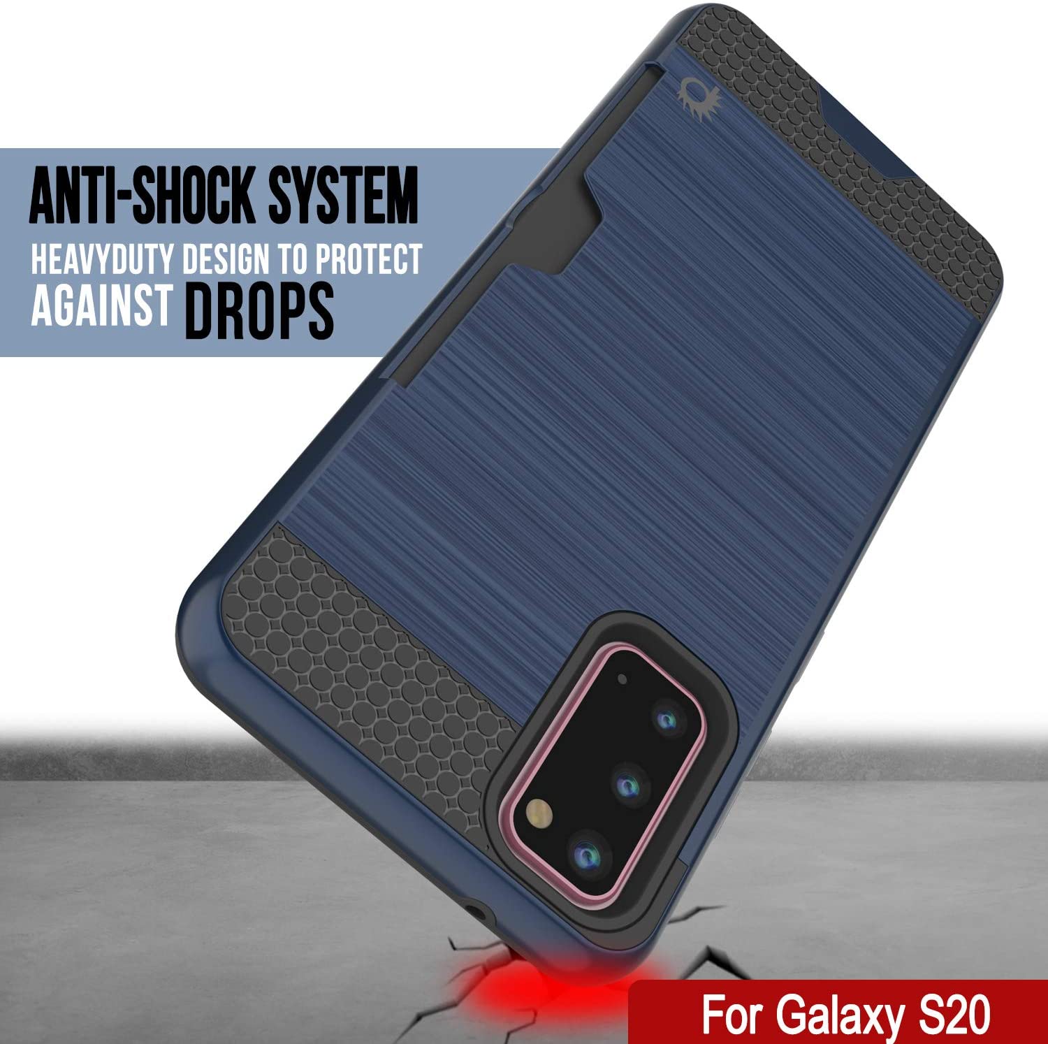 Galaxy S20 Case, PUNKcase [SLOT Series] [Slim Fit] Dual-Layer Armor Cover w/Integrated Anti-Shock System, Credit Card Slot [Navy]