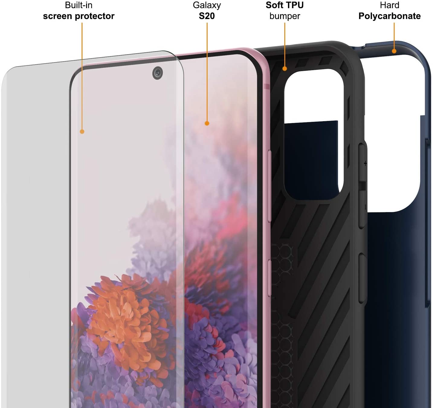 Galaxy S20 Case, PUNKcase [SLOT Series] [Slim Fit] Dual-Layer Armor Cover w/Integrated Anti-Shock System, Credit Card Slot [Navy]