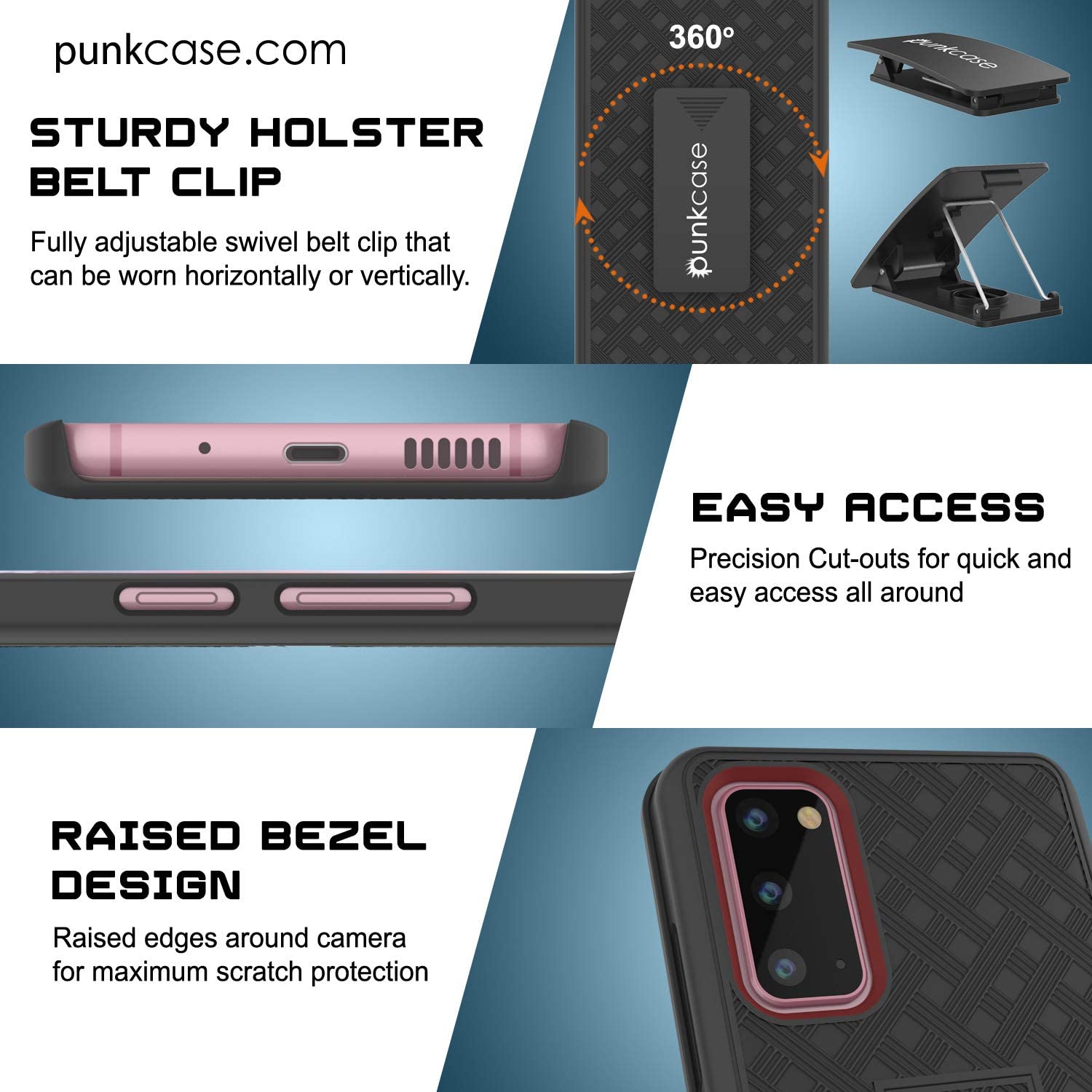 Punkcase Galaxy S20 Case With Screen Protector, Holster Belt Clip [Black]