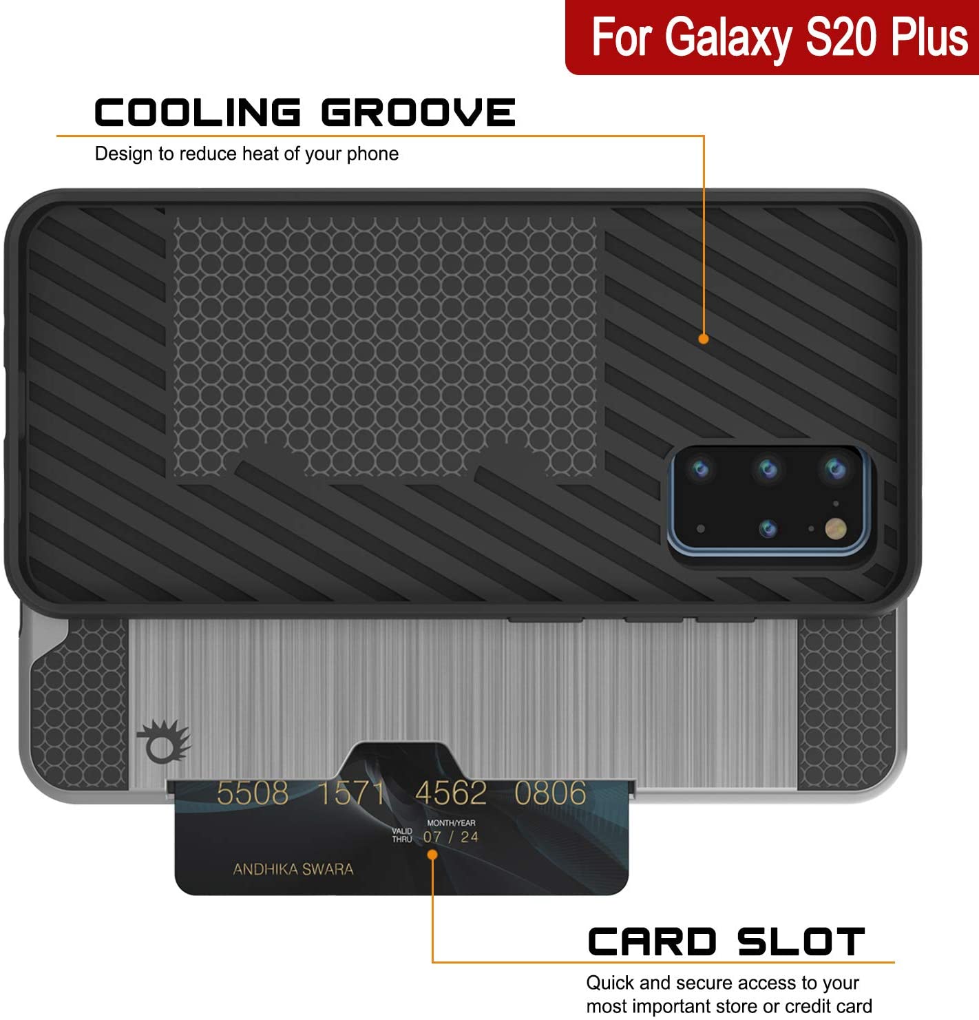Galaxy S20+ Plus  Case, PUNKcase [SLOT Series] [Slim Fit] Dual-Layer Armor Cover w/Integrated Anti-Shock System, Credit Card Slot [Silver]