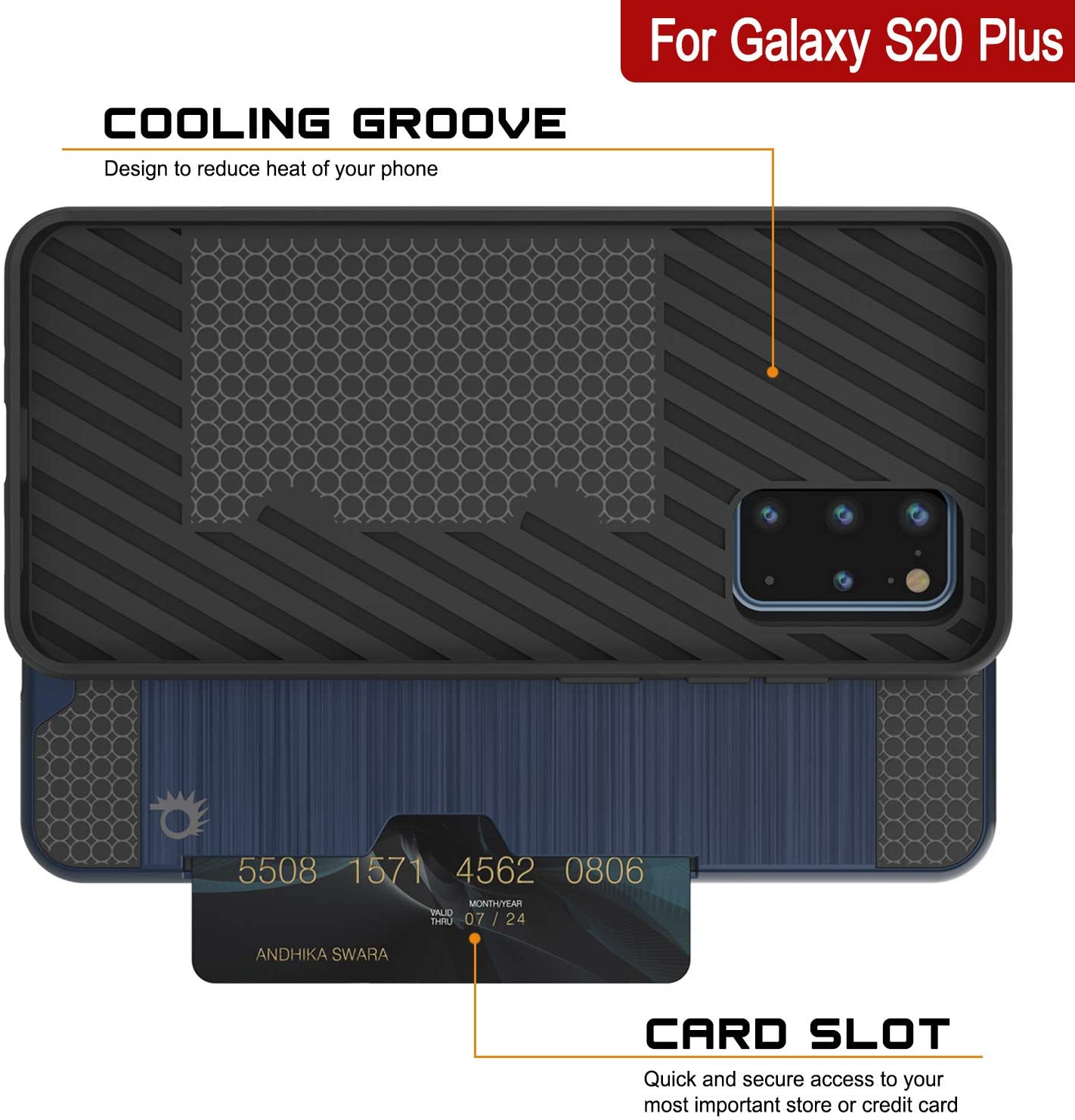 Galaxy S20+ Plus  Case, PUNKcase [SLOT Series] [Slim Fit] Dual-Layer Armor Cover w/Integrated Anti-Shock System, Credit Card Slot [Navy]