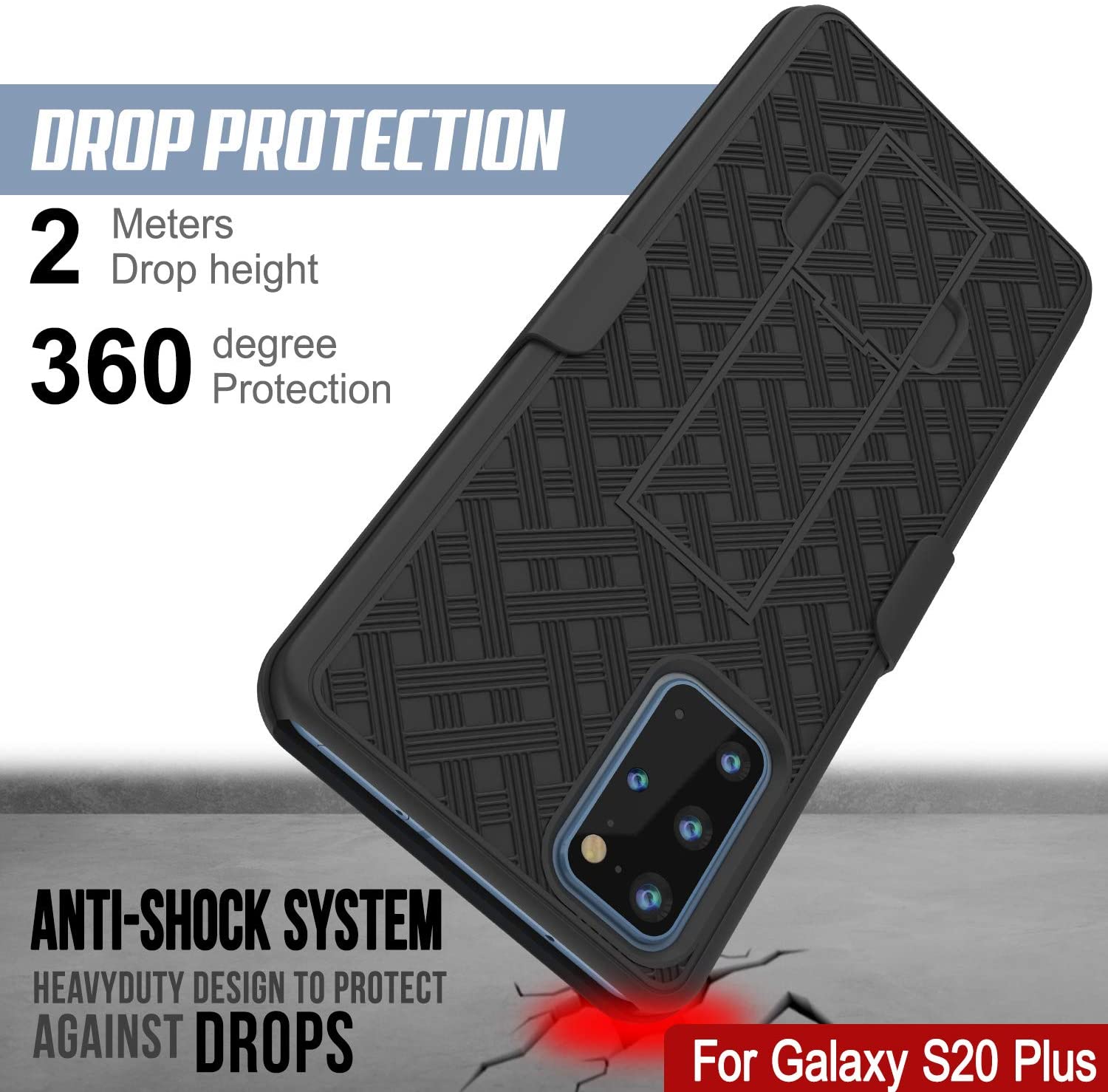 Punkcase Galaxy S20+ Plus Case With Screen Protector, Holster Belt Clip [Black]