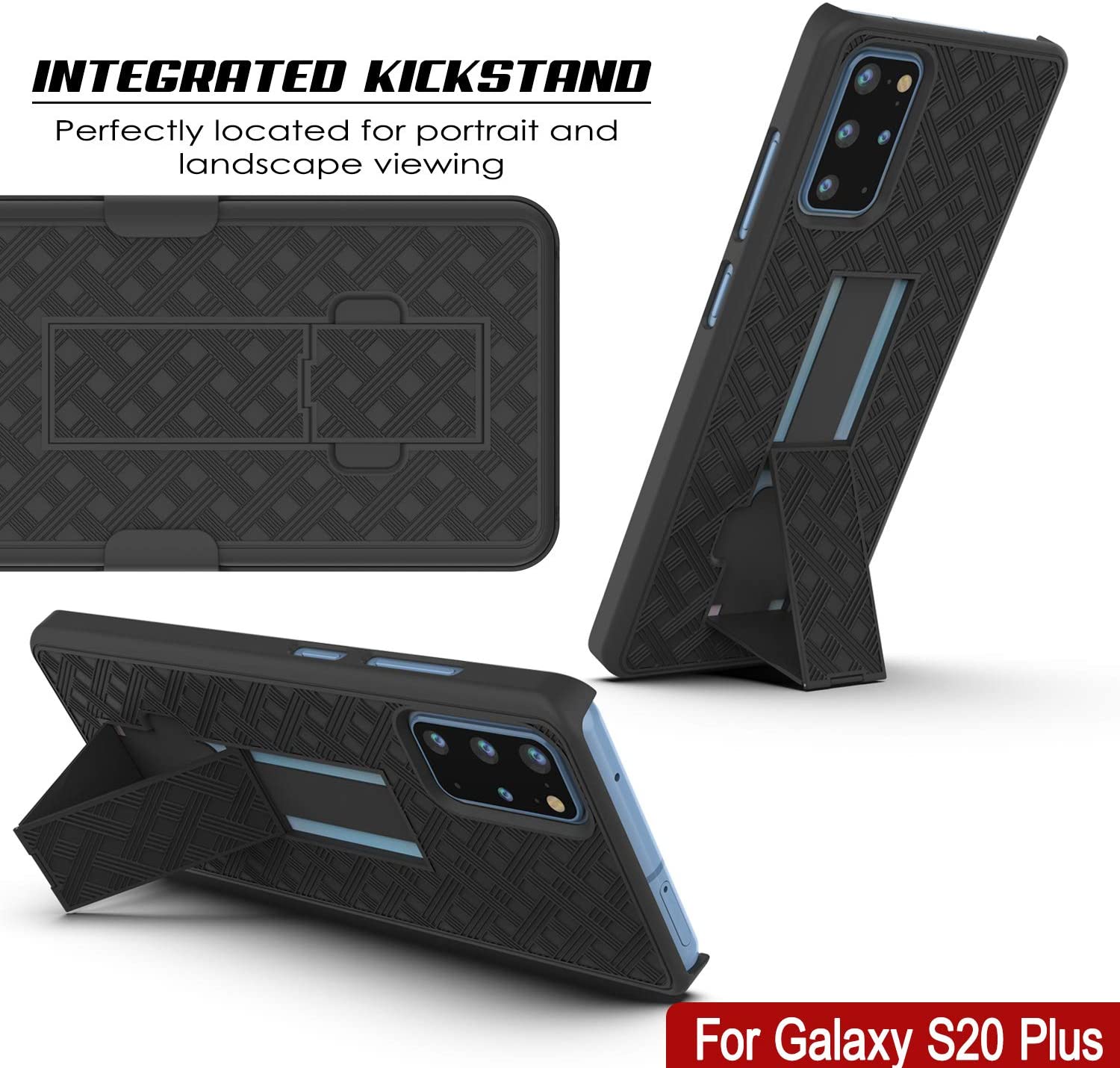 Punkcase Galaxy S21+ Plus Case With Screen Protector, Holster Belt Clip [Black]