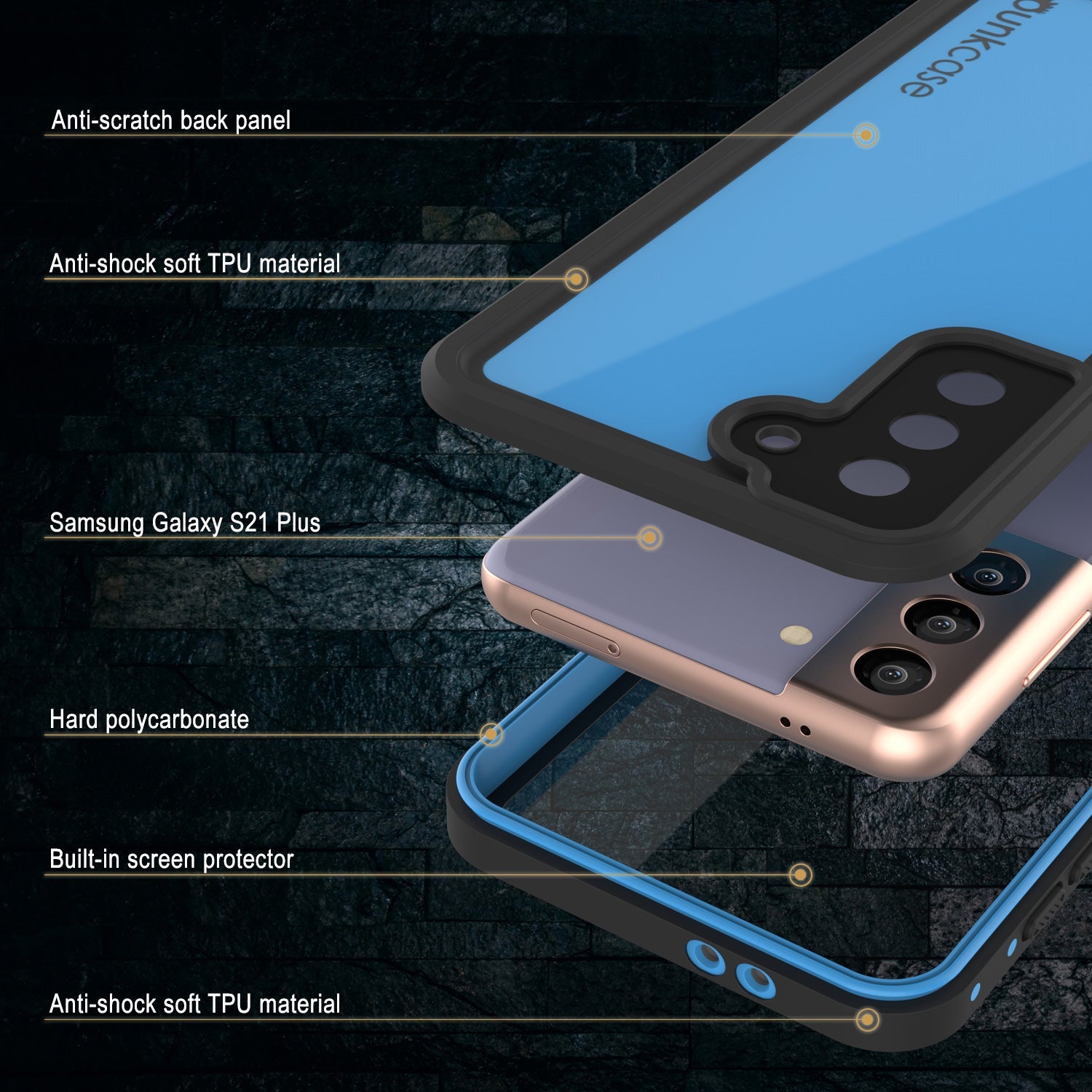 Galaxy S22+ Plus Waterproof Case PunkCase StudStar Light Blue Thin 6.6ft Underwater IP68 ShockProof