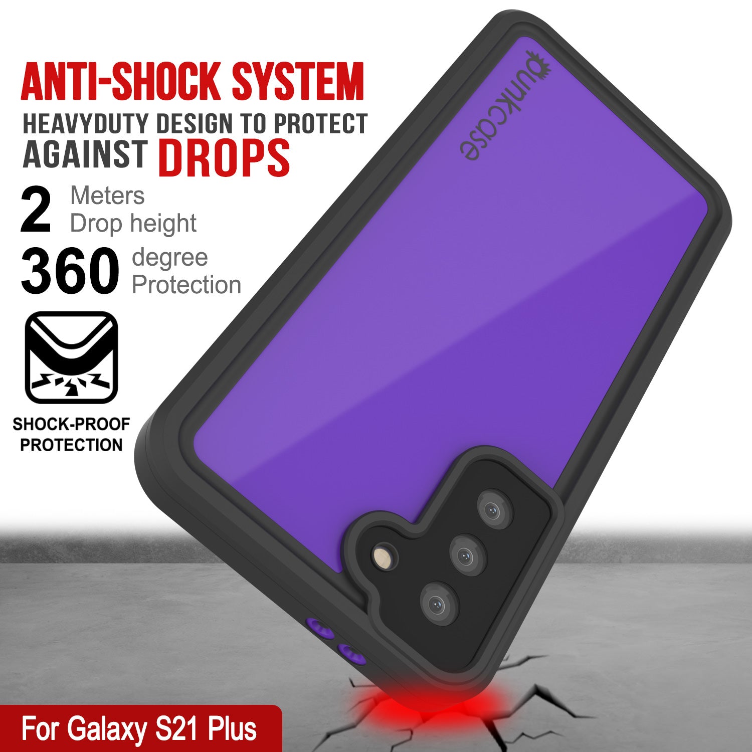 Galaxy S21+ Plus Waterproof Case PunkCase StudStar Purple Thin 6.6ft Underwater IP68 Shock/Snow Proof