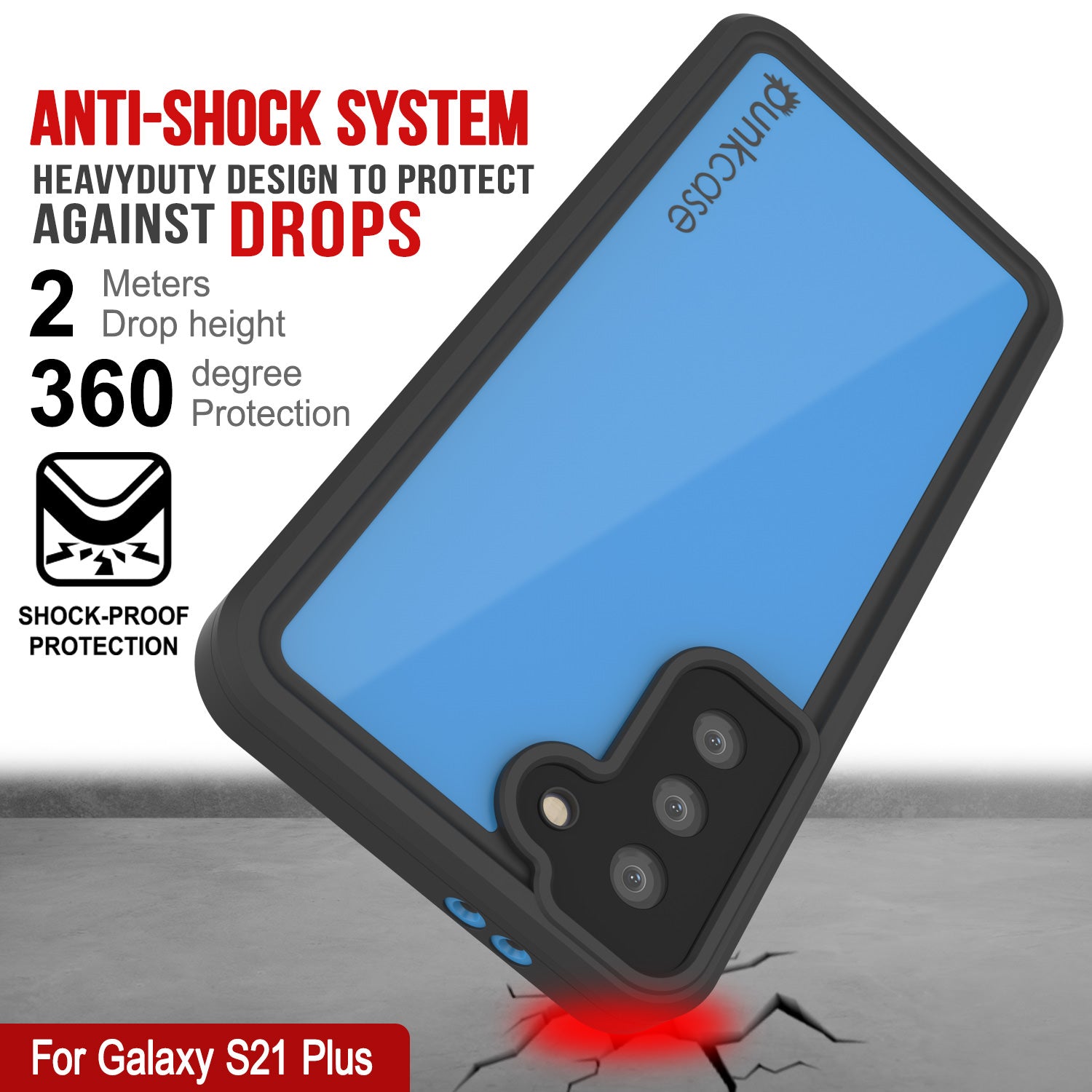 Galaxy S22+ Plus Waterproof Case PunkCase StudStar Light Blue Thin 6.6ft Underwater IP68 ShockProof