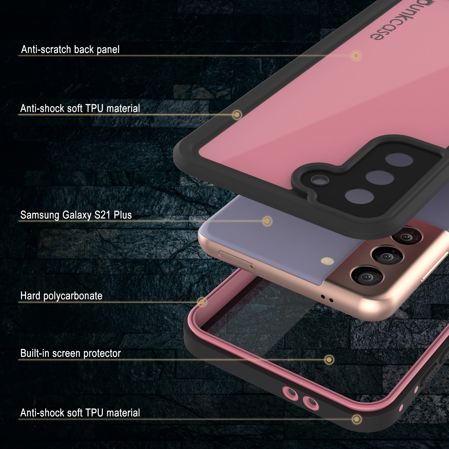 Galaxy S22+ Plus Waterproof Case PunkCase StudStar Pink Thin 6.6ft Underwater IP68 Shock/Snow Proof