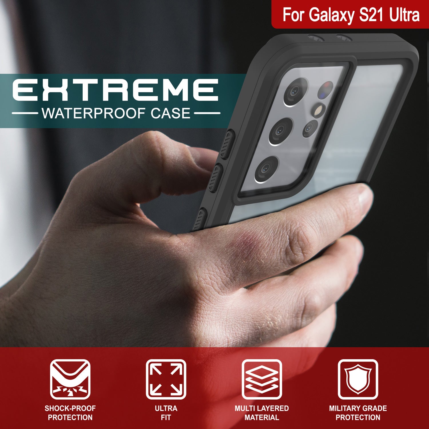 Galaxy S21 Ultra Water/Shockproof [Extreme Series] With Screen Protector Case [Black]