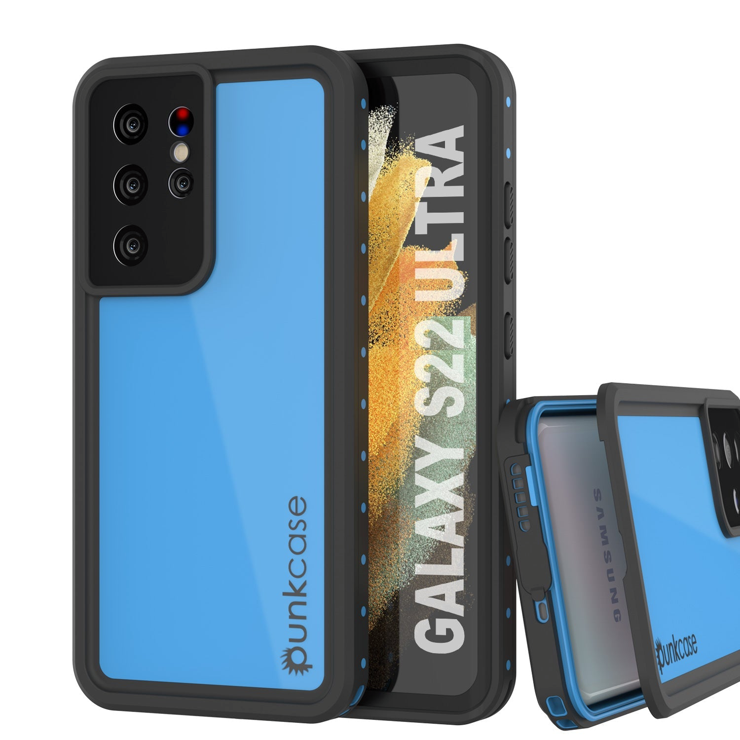 Galaxy S22 Ultra Waterproof Case PunkCase StudStar Light Blue Thin 6.6ft Underwater IP68 ShockProof