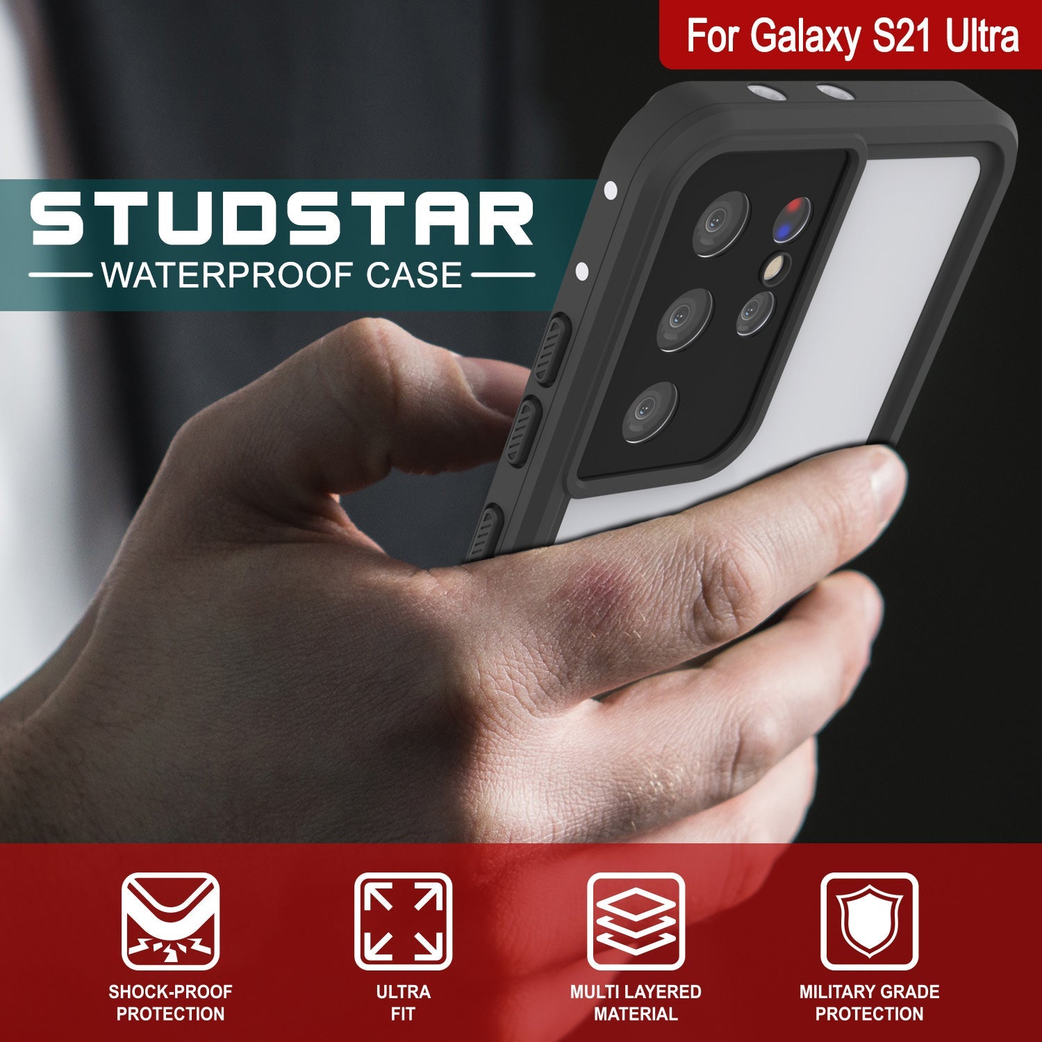 Galaxy S22 Ultra Waterproof Case, Punkcase StudStar White Thin 6.6ft Underwater IP68 Shock/Snow Proof