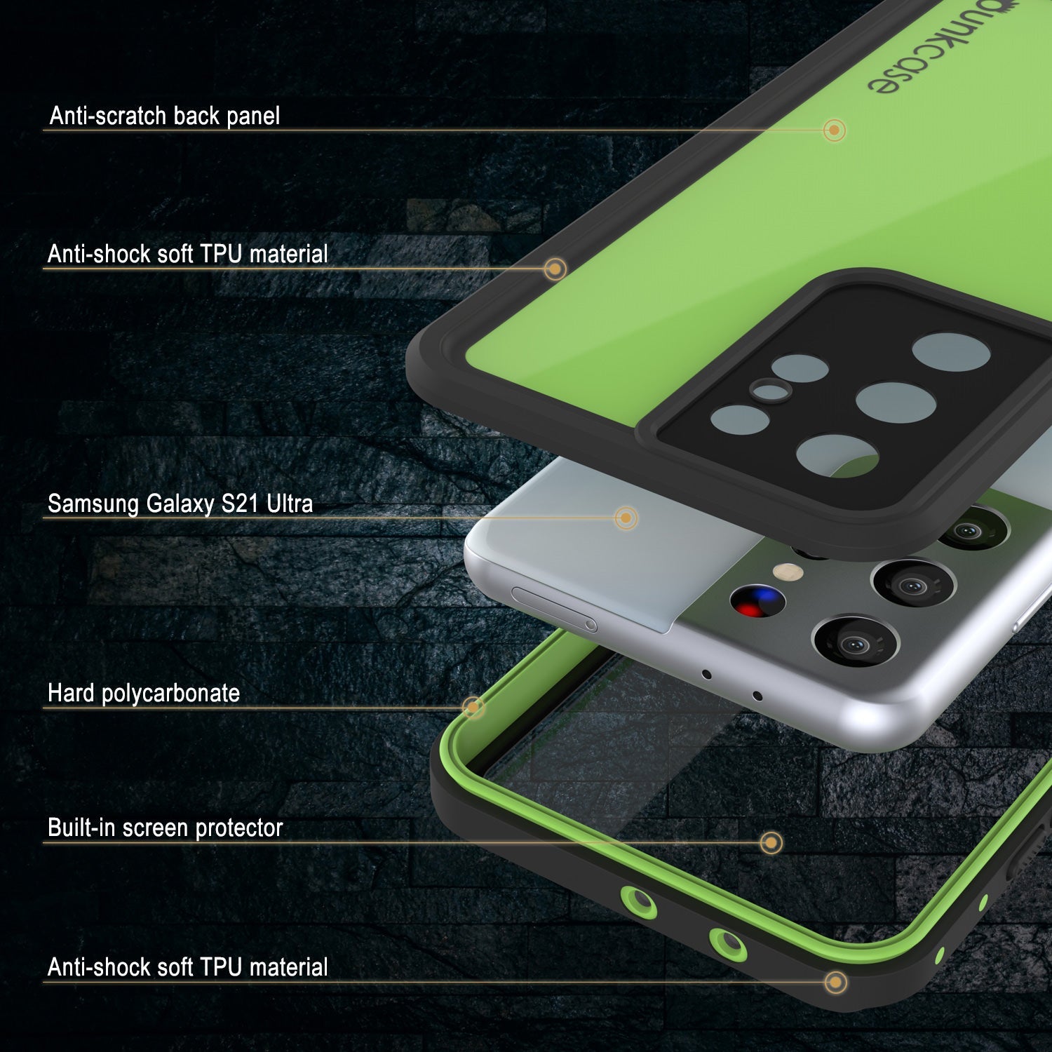 Galaxy S22 Ultra Waterproof Case PunkCase StudStar Light Green Thin 6.6ft Underwater IP68 ShockProof