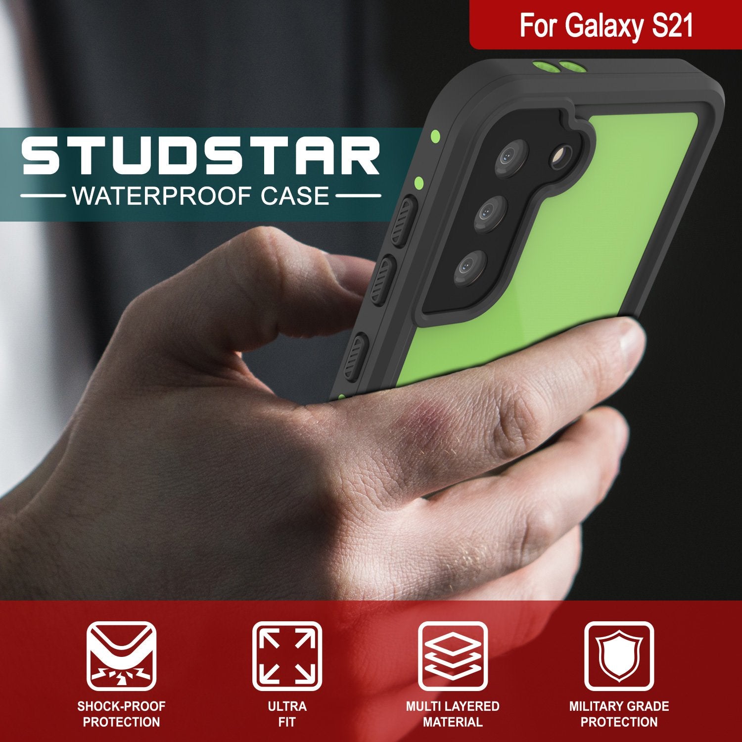 Galaxy A52 Waterproof Case PunkCase StudStar Light Green Thin 6.6ft Underwater IP68 ShockProof