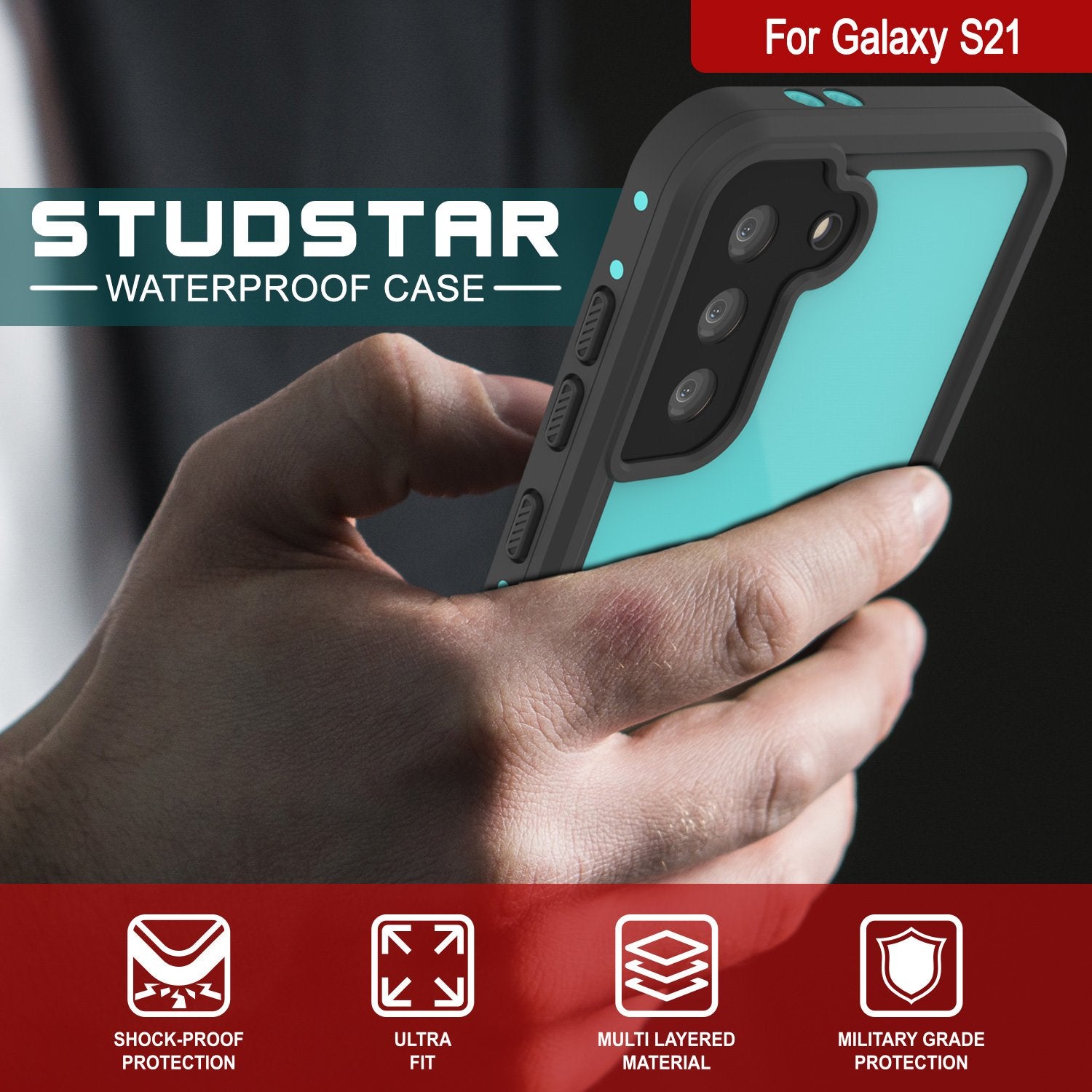 Galaxy A51 Waterproof Case PunkCase StudStar Teal Thin 6.6ft Underwater IP68 Shock/Snow Proof