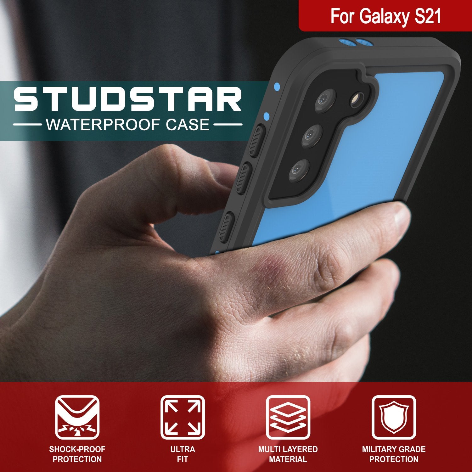 Galaxy A51 Waterproof Case PunkCase StudStar Light Blue Thin 6.6ft Underwater IP68 ShockProof