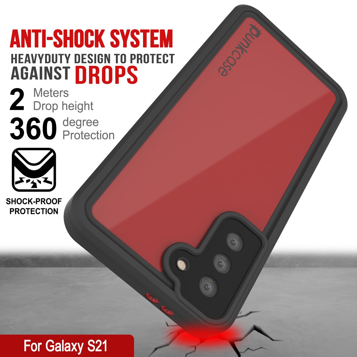 Galaxy S21 Waterproof Case PunkCase StudStar Red Thin 6.6ft Underwater IP68 Shock/Snow Proof