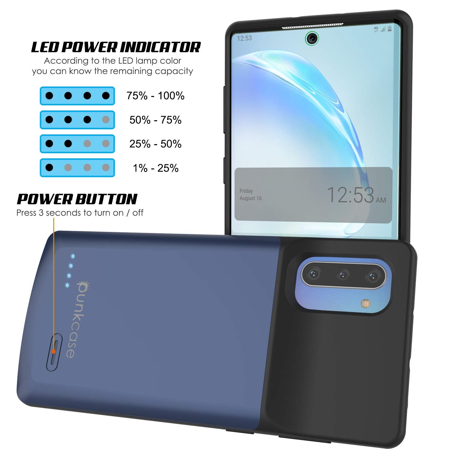 Galaxy Note 10 5200mAH Battery Charger W/ USB Port Slim Case [Blue]