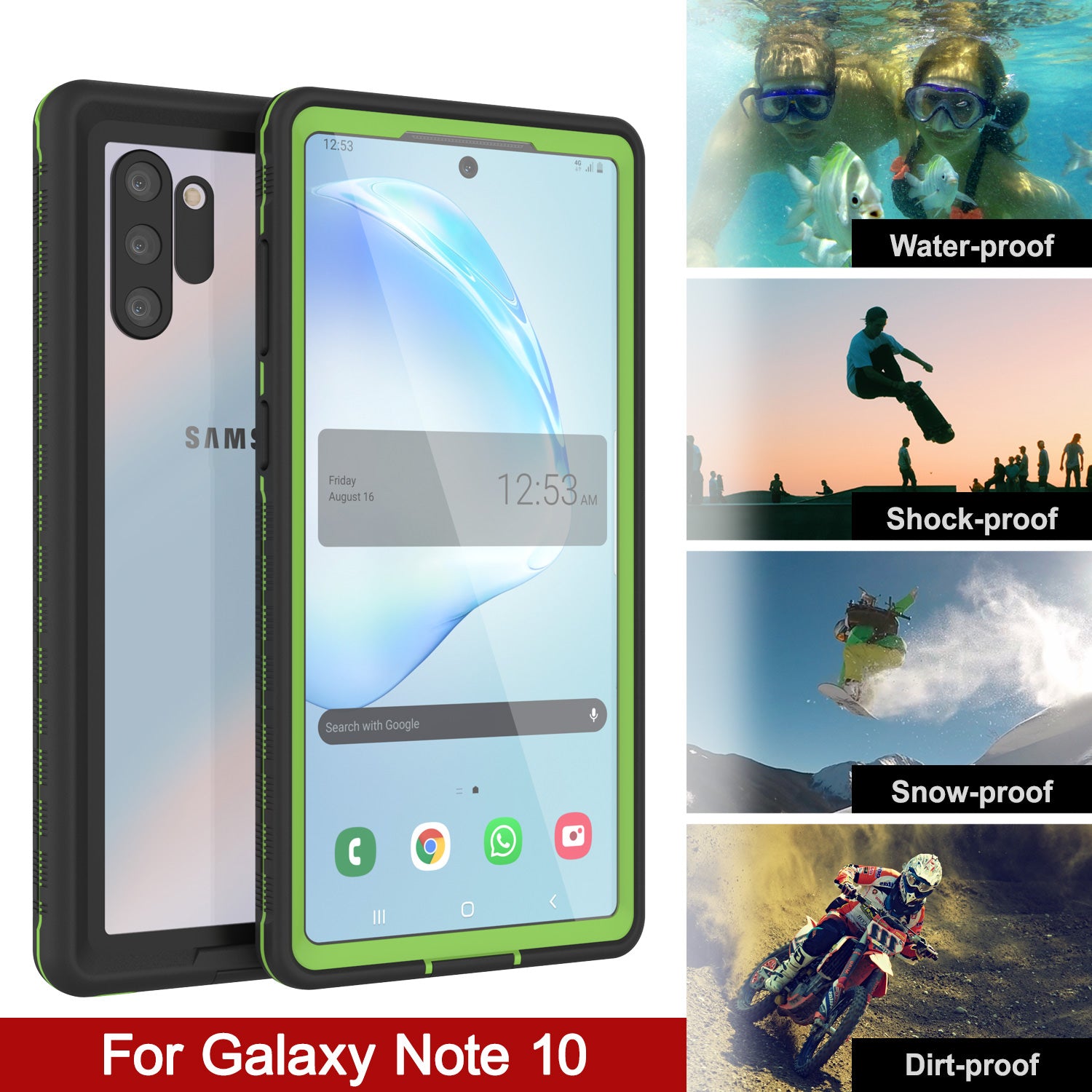 Punkcase Note 10 Waterproof Case [Aqua Series] Armor Cover [Green]