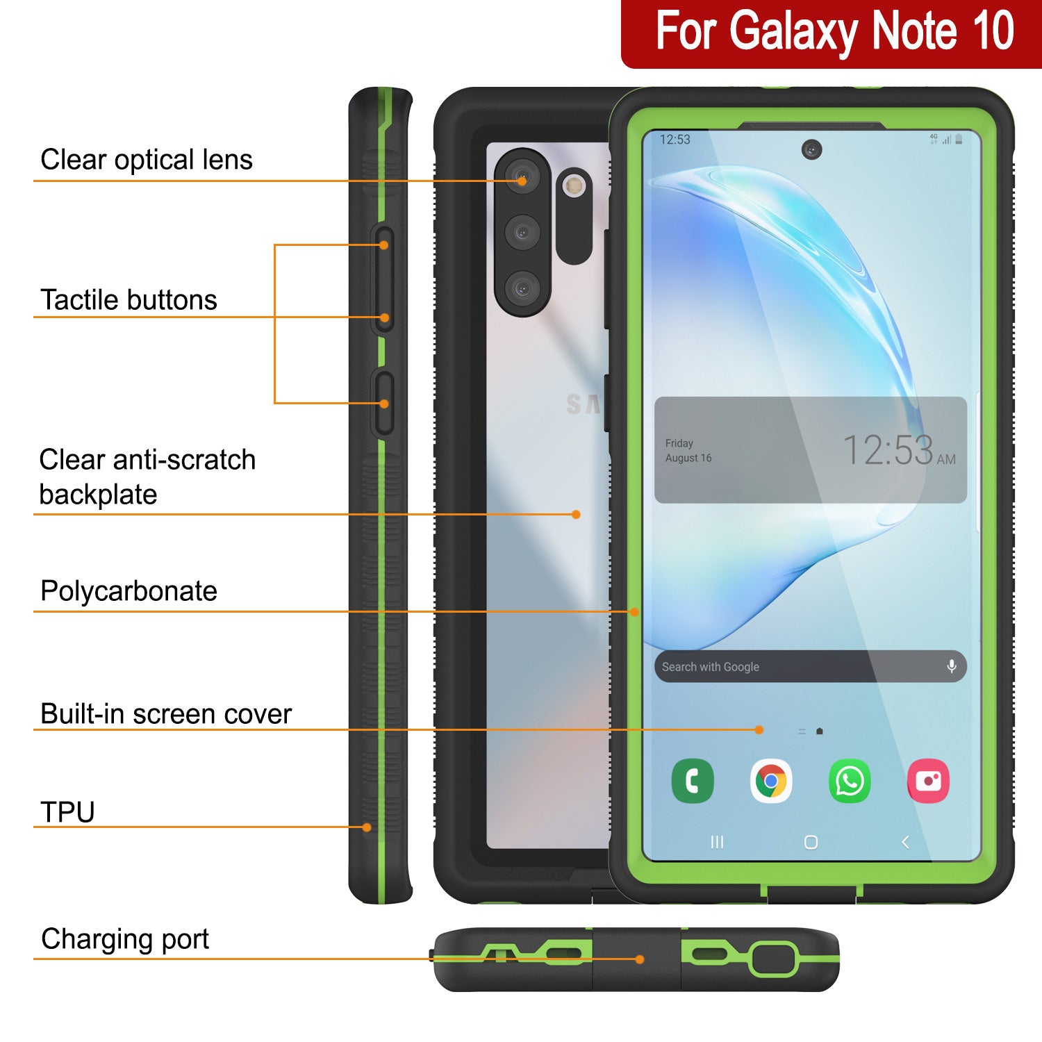Punkcase Note 10 Waterproof Case [Aqua Series] Armor Cover [Green]