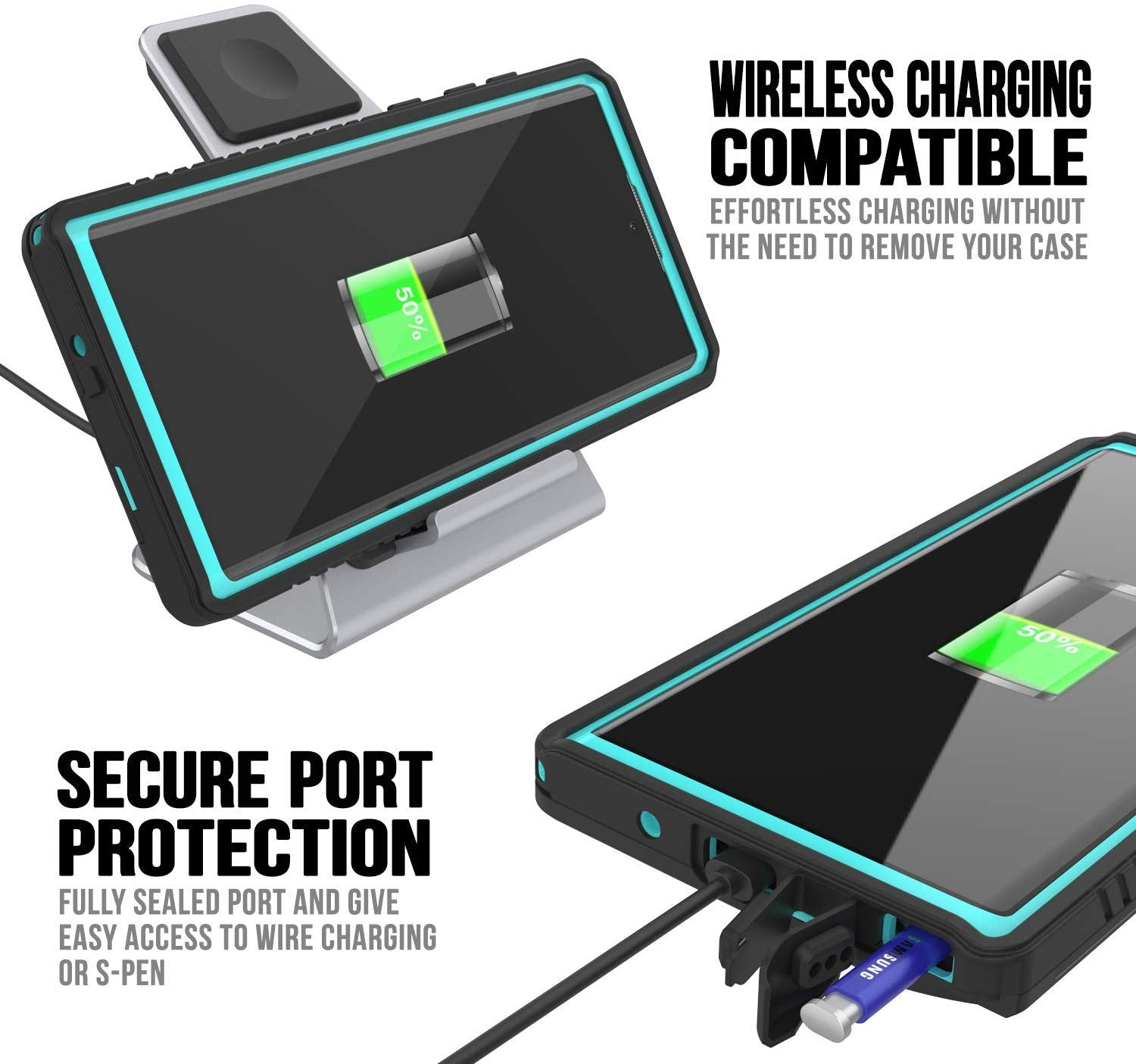 Galaxy Note 10 Case, Punkcase [Extreme Series] Armor Cover W/ Built In Screen Protector [Teal]