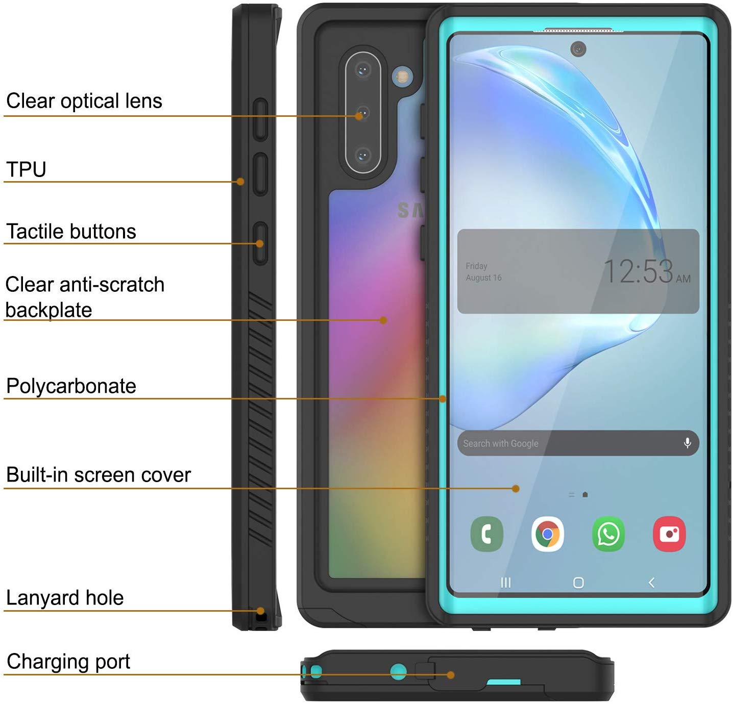 Galaxy Note 10 Case, Punkcase [Extreme Series] Armor Cover W/ Built In Screen Protector [Teal]