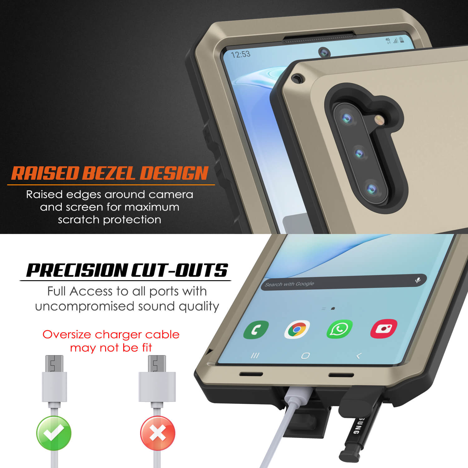 Galaxy Note 10  Case, PUNKcase Metallic Gold Shockproof  Slim Metal Armor Case [Gold]