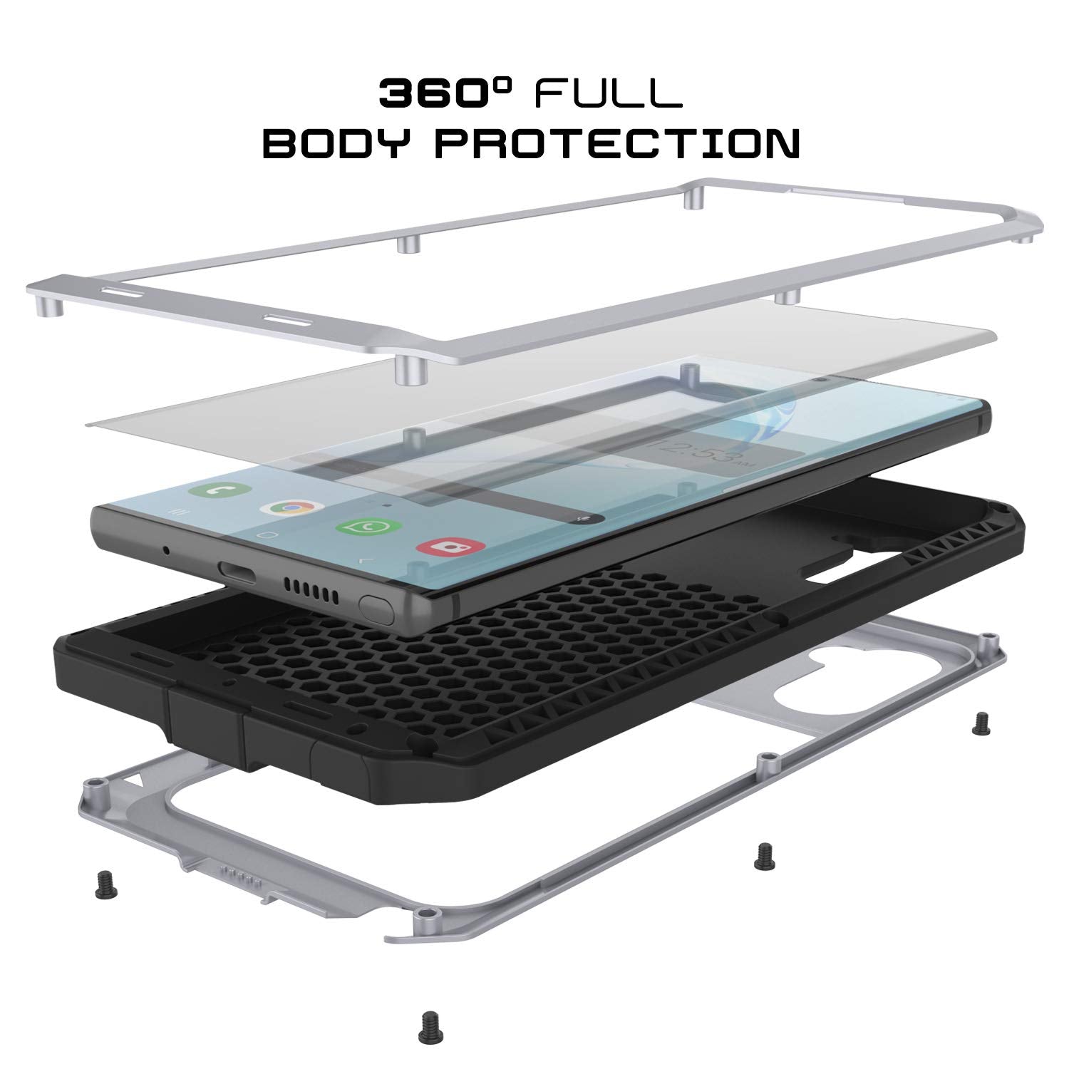 Galaxy Note 10  Case, PUNKcase Metallic White Shockproof  Slim Metal Armor Case [White]