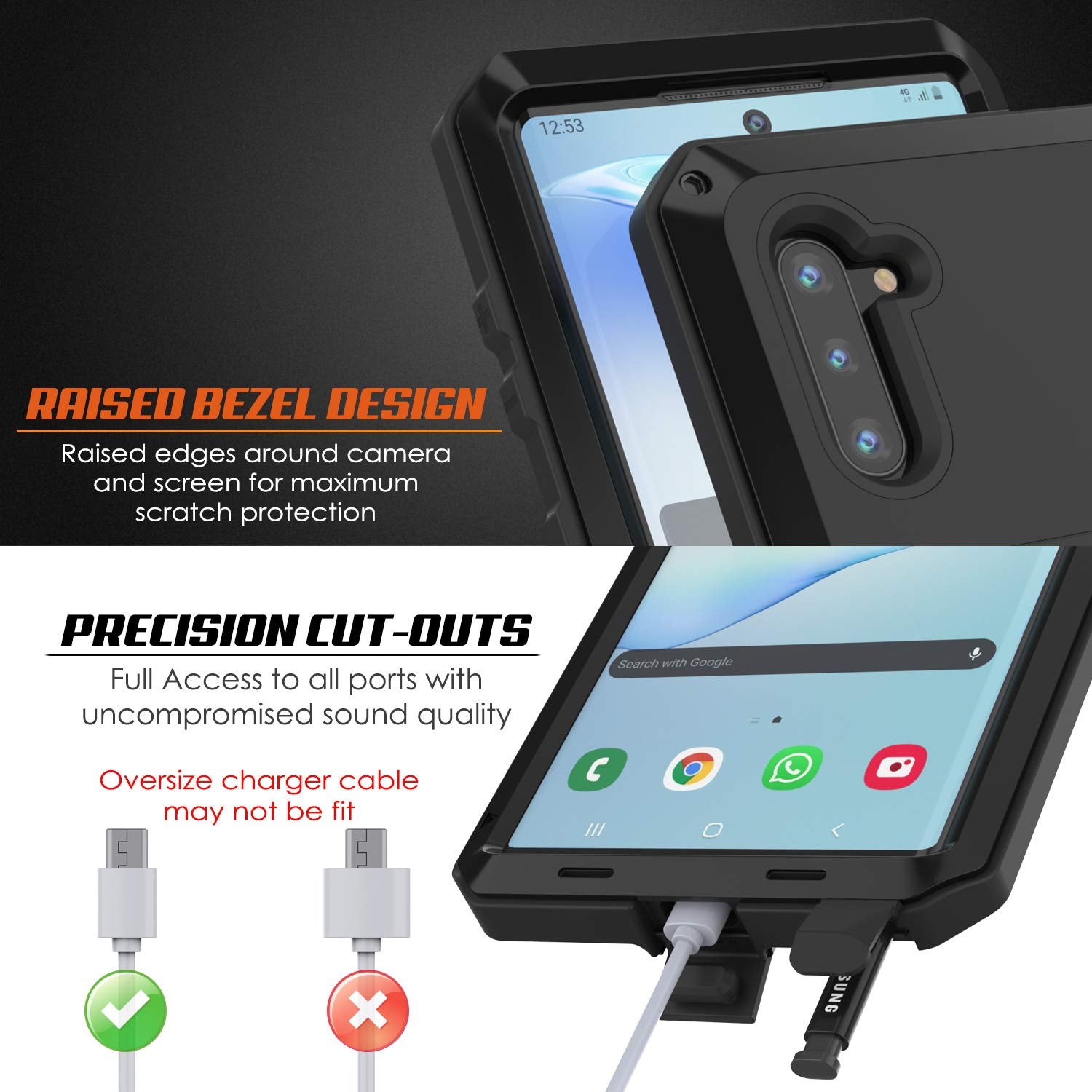 Galaxy Note 10 Case, PUNKcase Metallic Black Shockproof  Slim Metal Armor Case [Black]