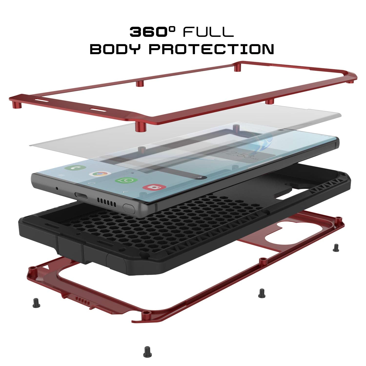 Galaxy Note 10  Case, PUNKcase Metallic Red Shockproof  Slim Metal Armor Case [Red]