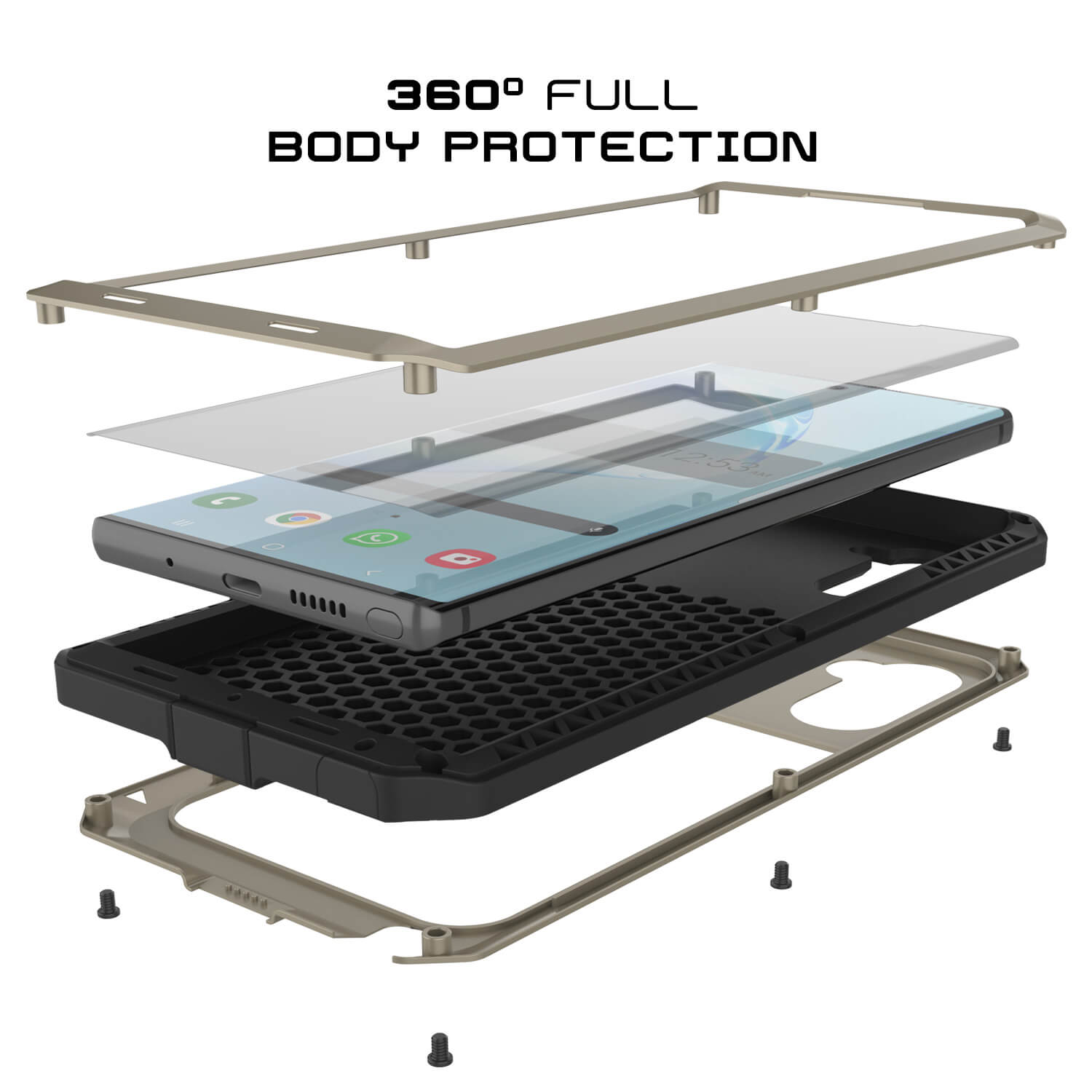 Galaxy Note 10  Case, PUNKcase Metallic Gold Shockproof  Slim Metal Armor Case [Gold]