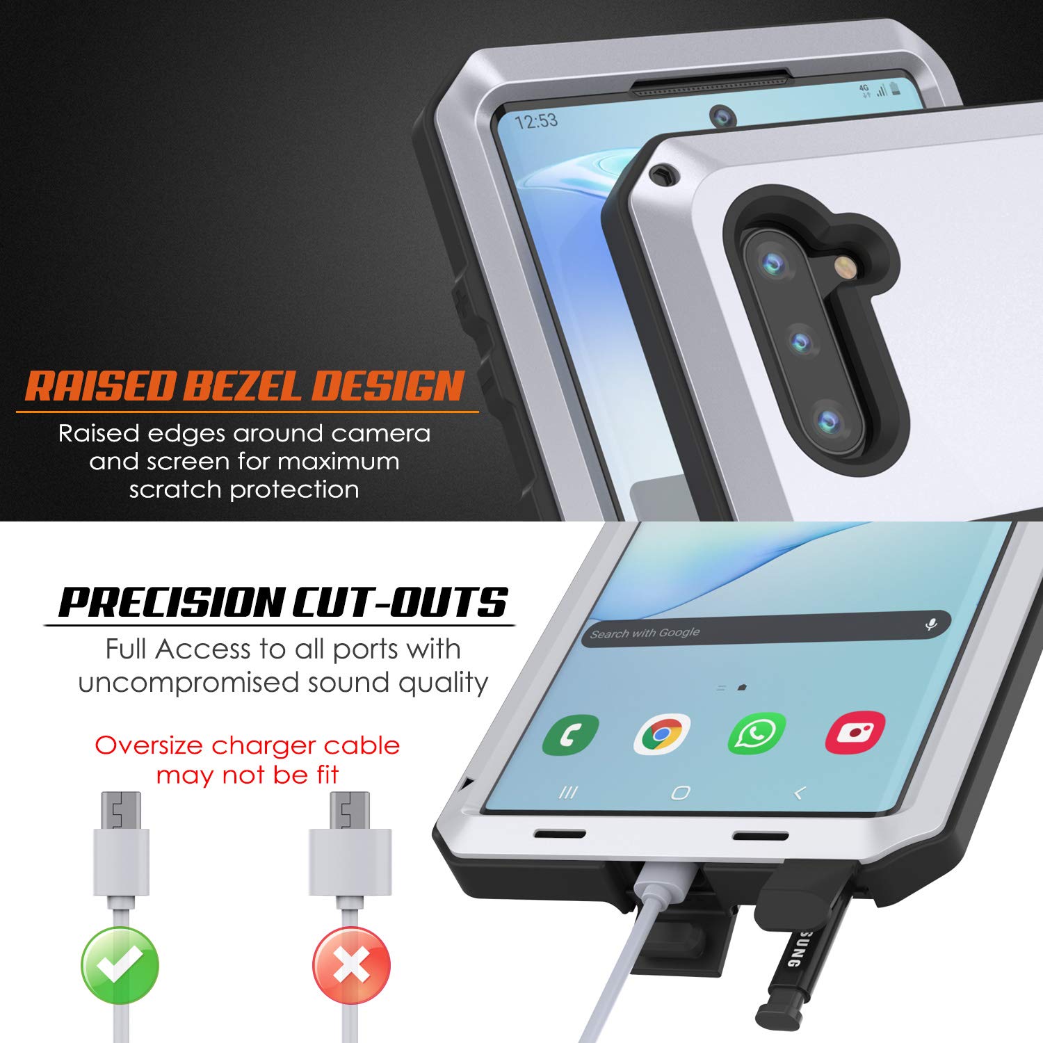 Galaxy Note 10  Case, PUNKcase Metallic White Shockproof  Slim Metal Armor Case [White]