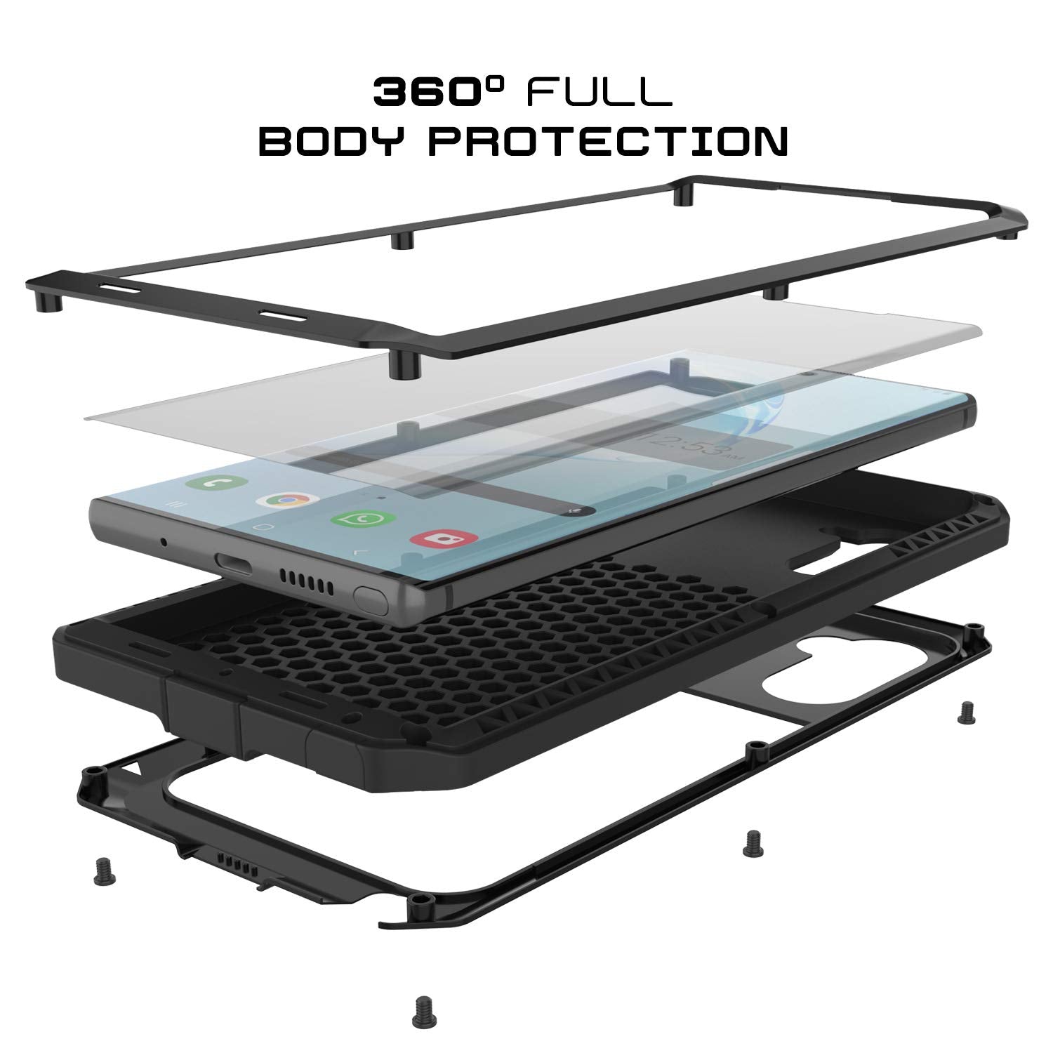 Galaxy Note 10 Case, PUNKcase Metallic Black Shockproof  Slim Metal Armor Case [Black]